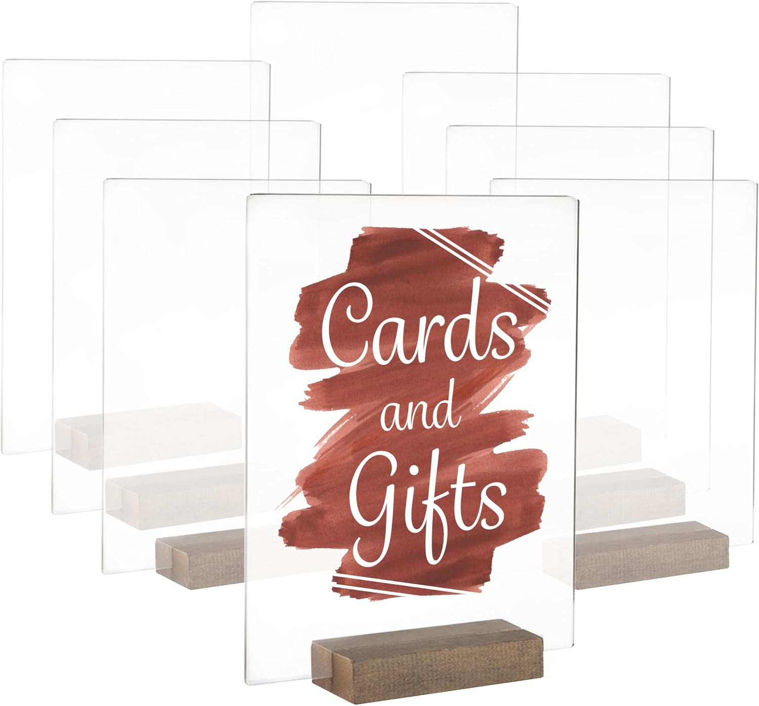 Ilyapa Soportes acrílicos para letreros con soportes de madera, paquete de 8 unidades, 8 x 10 pulgadas, juego de números de mesa en blanco para