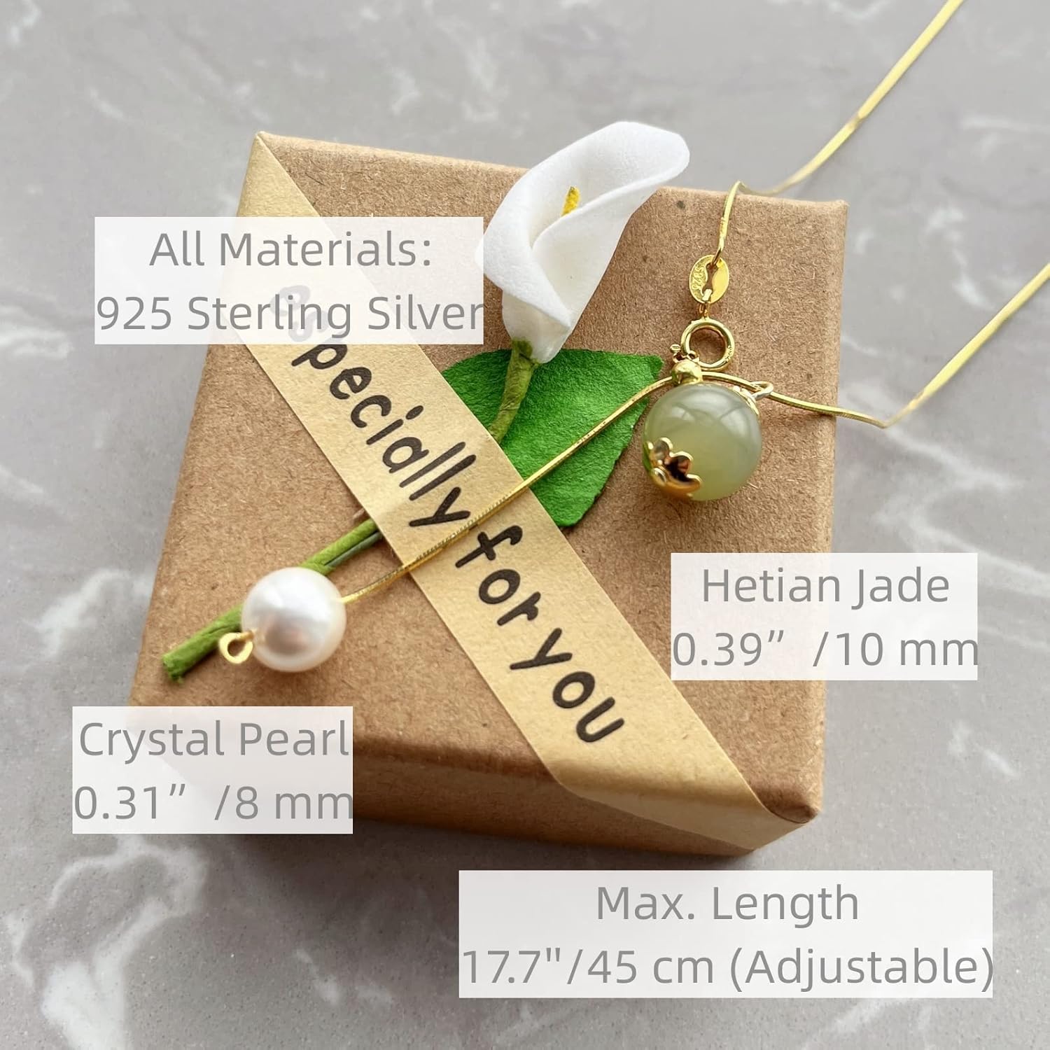 FOOIND Real Natural Hetian Jade Necklace for Women Girl, Handmade Crystal Pearl Green Jade Necklace Choker Pendant as Gift for Friends, Mother,