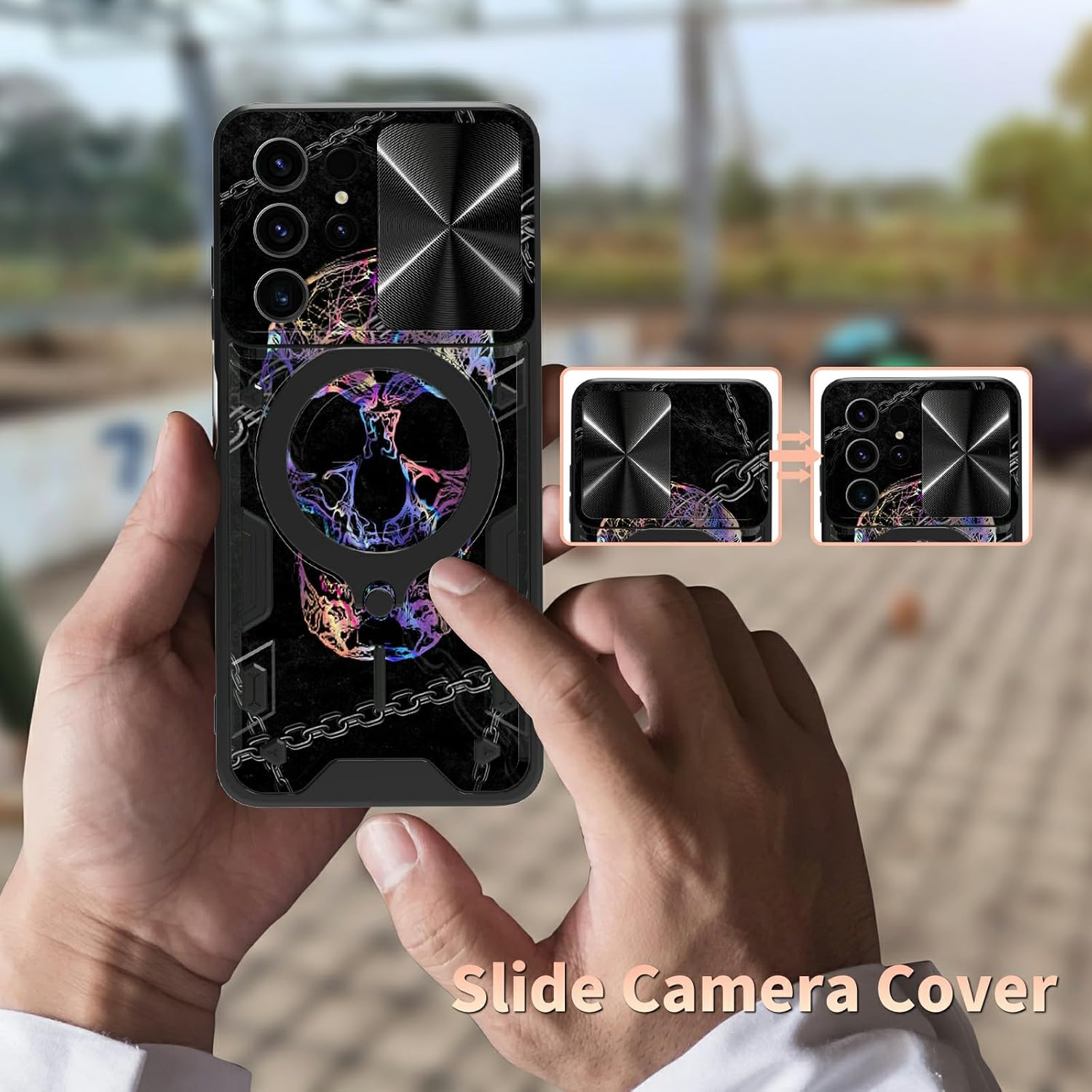 Funda para Samsung Galaxy S22 Ultra Kickstand con protector de pantalla, cubierta deslizante para cámara integrada con soporte de anillo giratorio