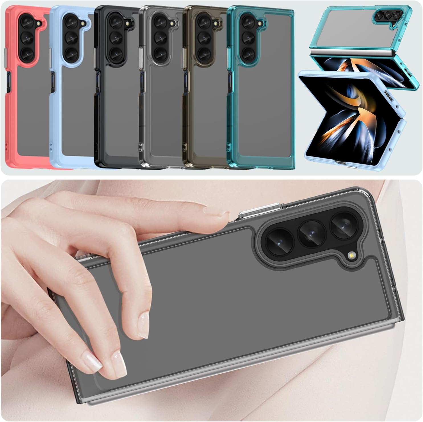 Funda para Samsung Galaxy Z Fold 5 5G Acrílico transparente + TPU Funda protectora transparente sin amarillamiento (rojo)