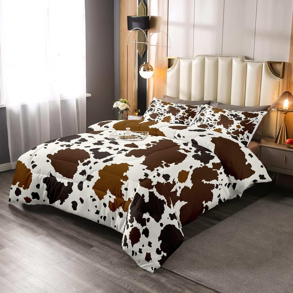 Juego de edredón de piel de vaca, edredón de plumón con estampado de vaca, juegos de ropa de cama de teñido anudado negro y marrón para niños y