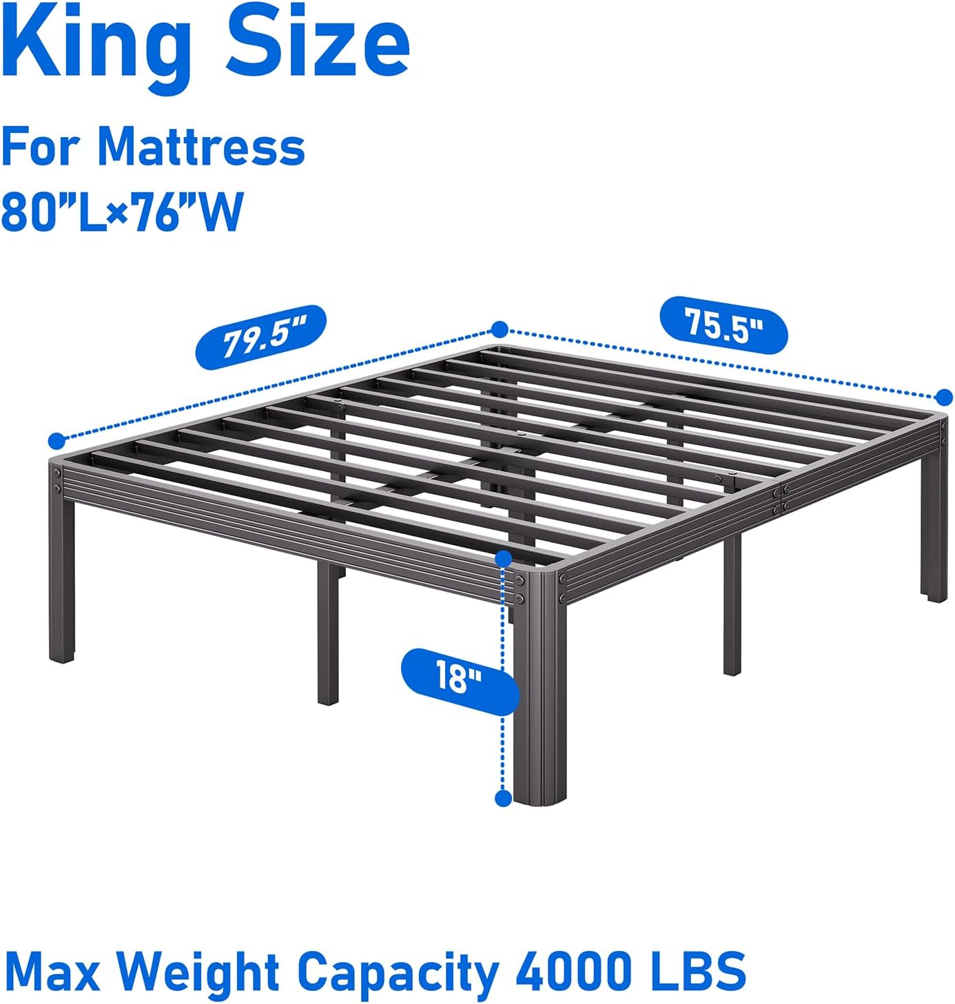 COMASACH 14 inch King Bed-Frame with Round-Corner and Cylinder Shaped Leg, No Box-Spring Needed, 3500 lbs Heavy Duty Non Slip Metal Platform Bed - Imagen 4