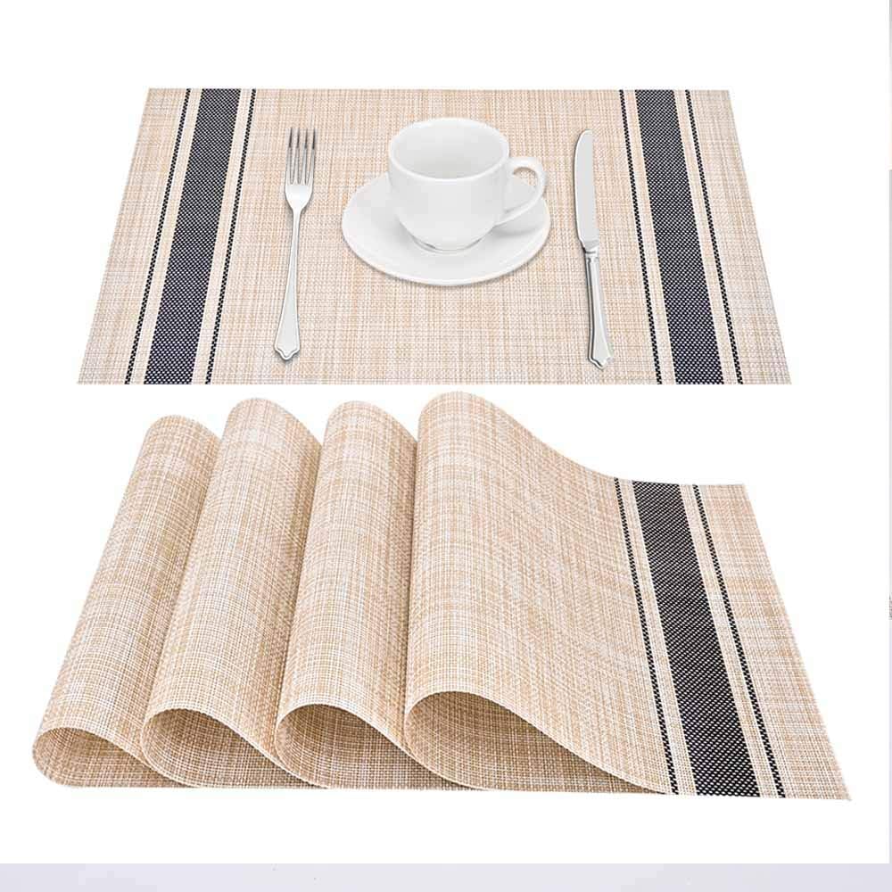 GIVERARE Juego de 4 manteles individuales de vinilo tejido resistente al calor, antideslizante, lavable, fácil de limpiar, manteles de plástico de