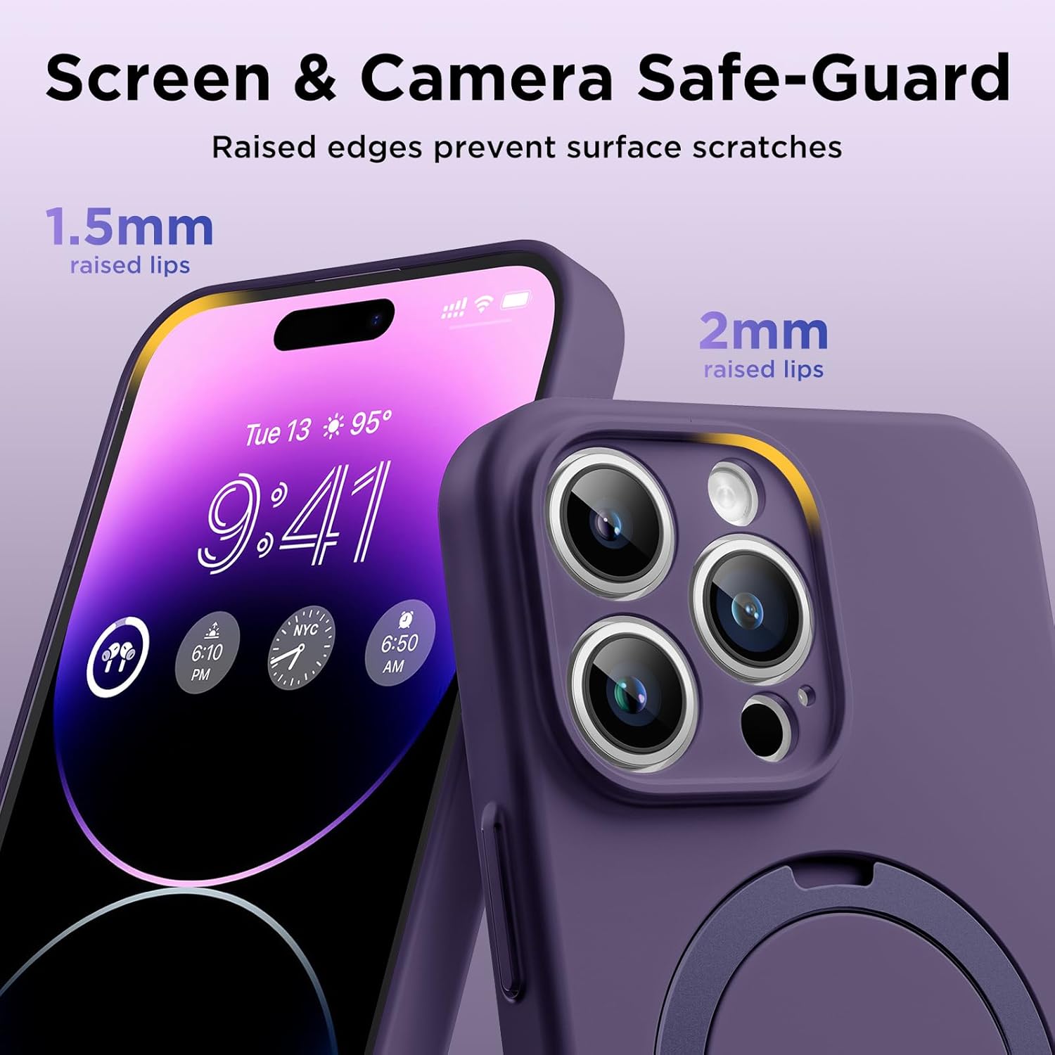 Funda para iPhone 14 Pro Max con soporte magnético invisible protección militar contra caídas compatible con MagSafe antihuellas, interior de espuma