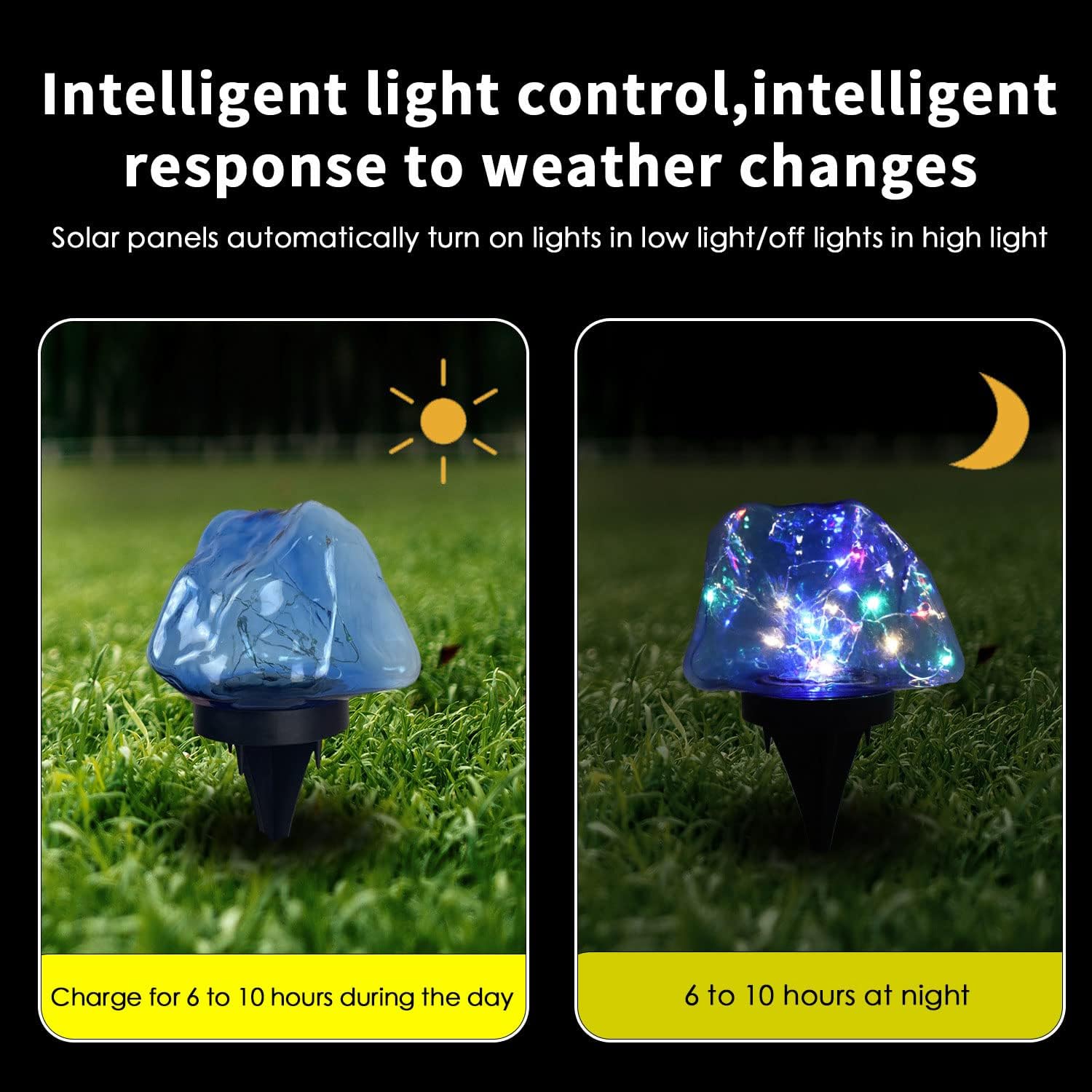 Guirnalda de luces solares de piedra colorida, carcasa azul, funciona con energía solar, para exteriores, impermeable, para decoración al aire