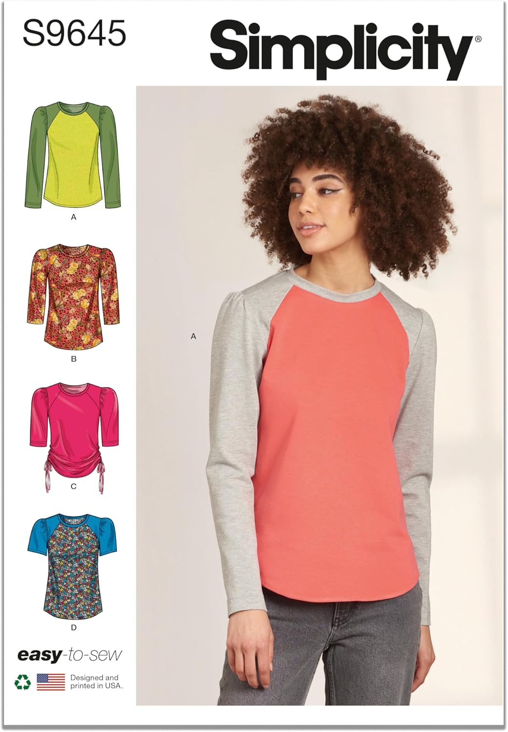 Simplicity Misses’ Knit Tops Kit de patrón de costura, código S9645, tallas XS-S-M-L-XL-XXL, multicolor