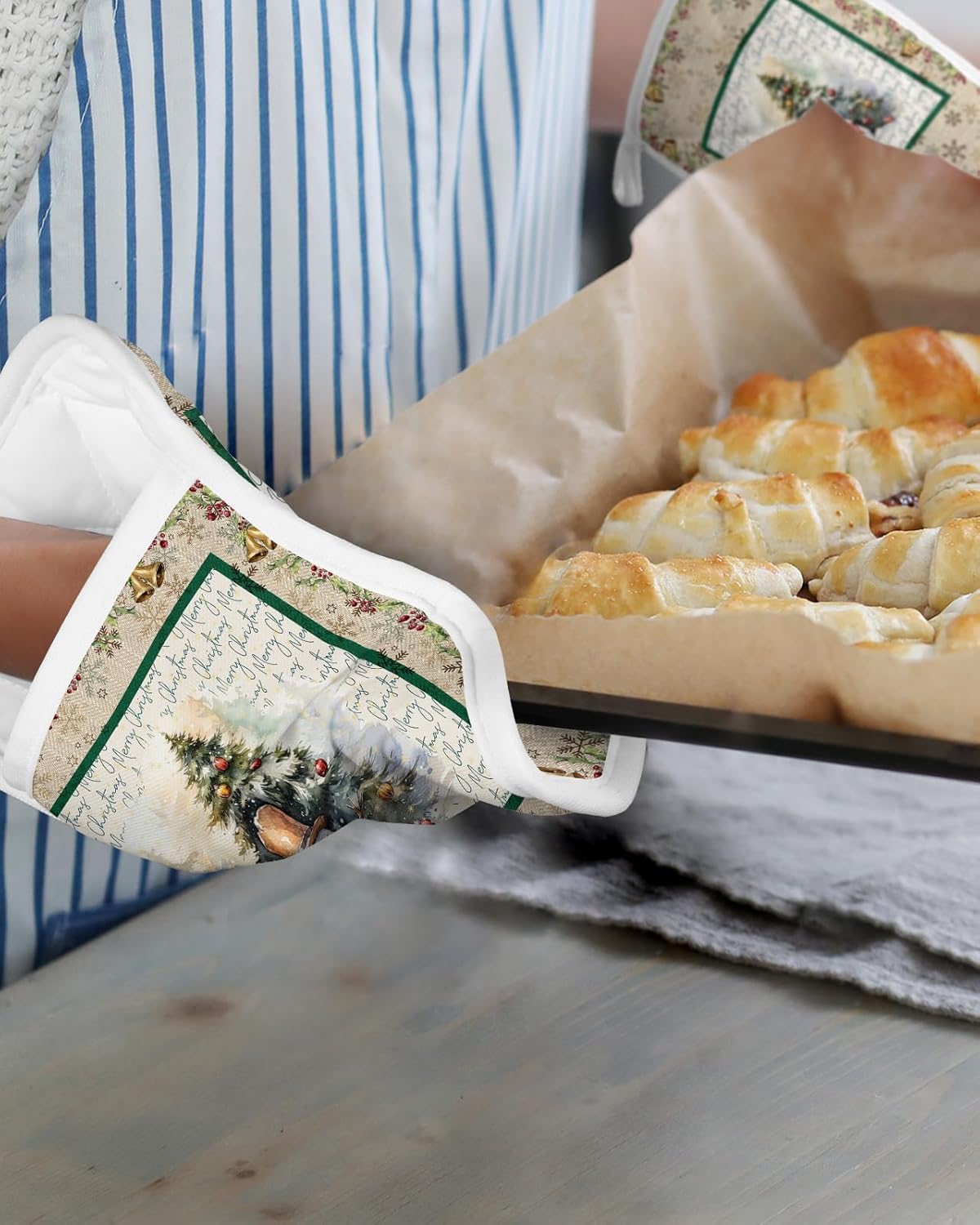 Juego de 2 soportes para ollas de Navidad para cocina, antideslizantes y aislantes de calor, juego de agarraderas de tela de toalla con bolsillo,