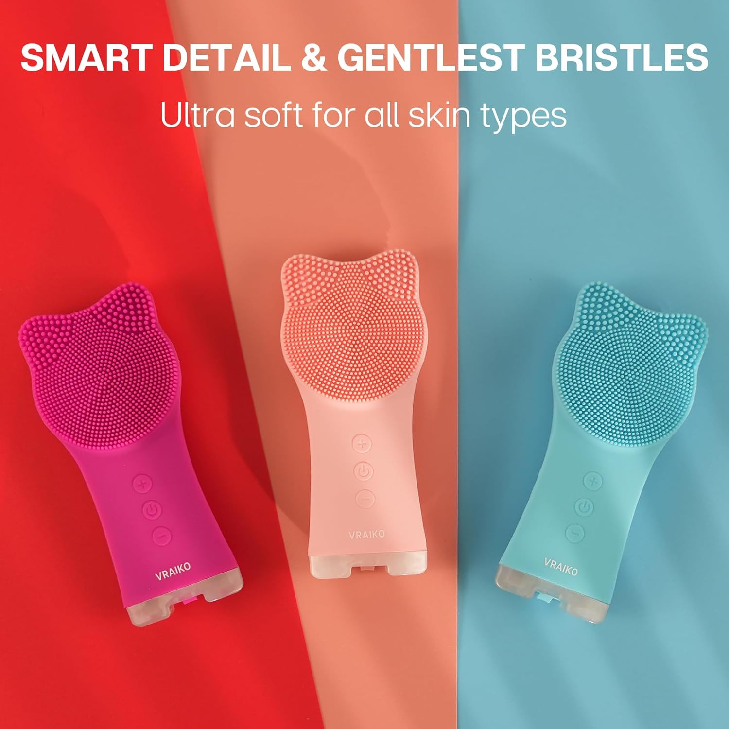 VRAIKO MIA Cepillo de limpieza facial, cepillo de limpieza facial recargable impermeable, con silicona suave y vibración sónica ajustable, para