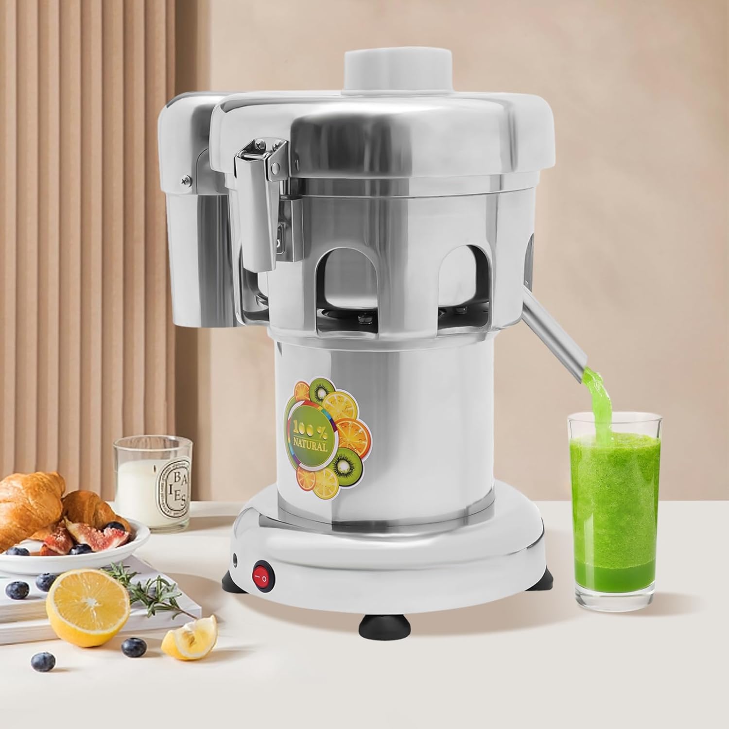 Exprimidor comercial de frutas 110 V Extractor de jugo de frutas y verduras Exprimidor de 370 W Acero inoxidable construido resistente fruta
