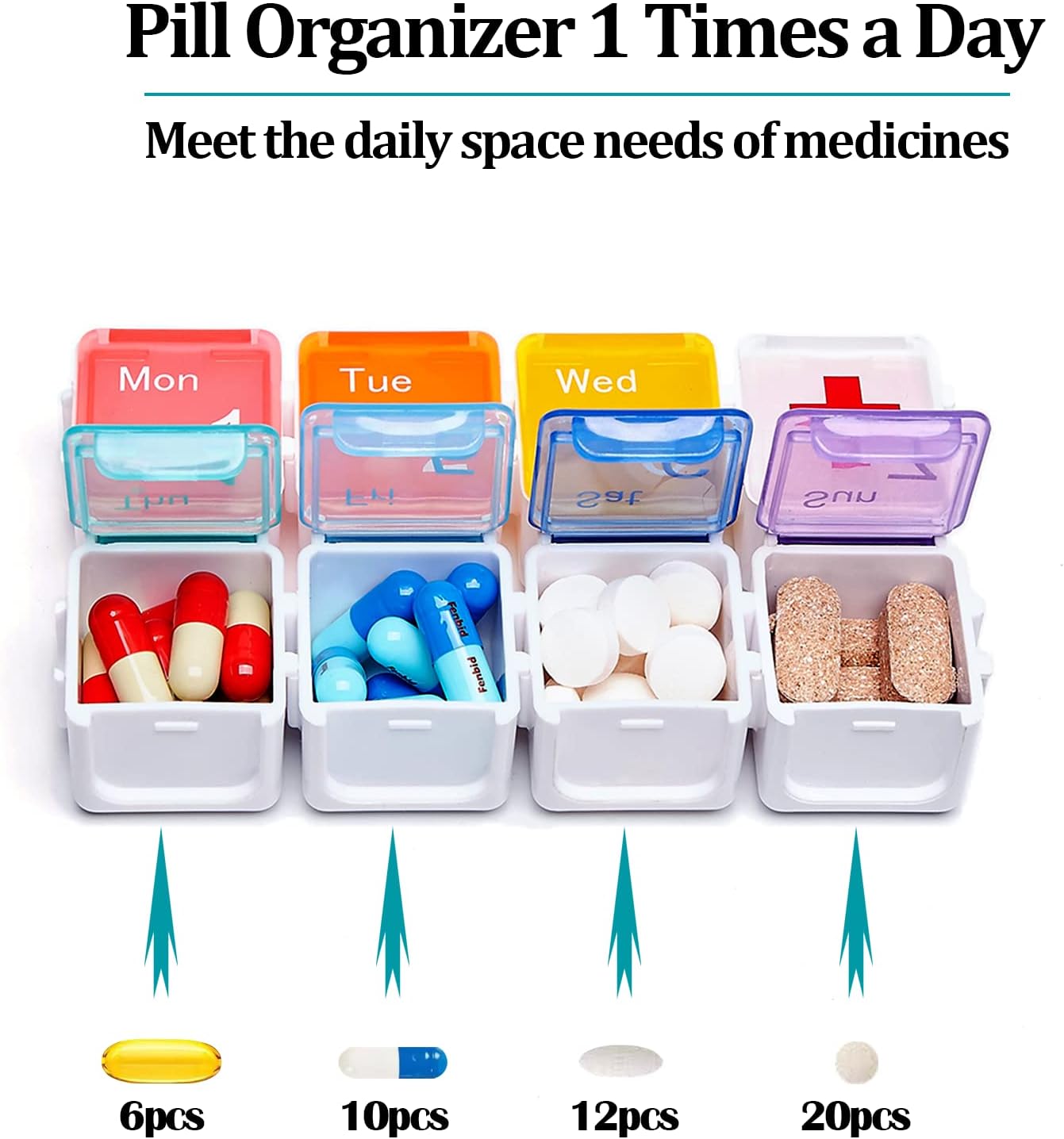 Organizador de medicamentos, organizador semanal de píldoras de viaje, pastillero diario, contenedor de 7 días, dispensador de píldorasrecipiente