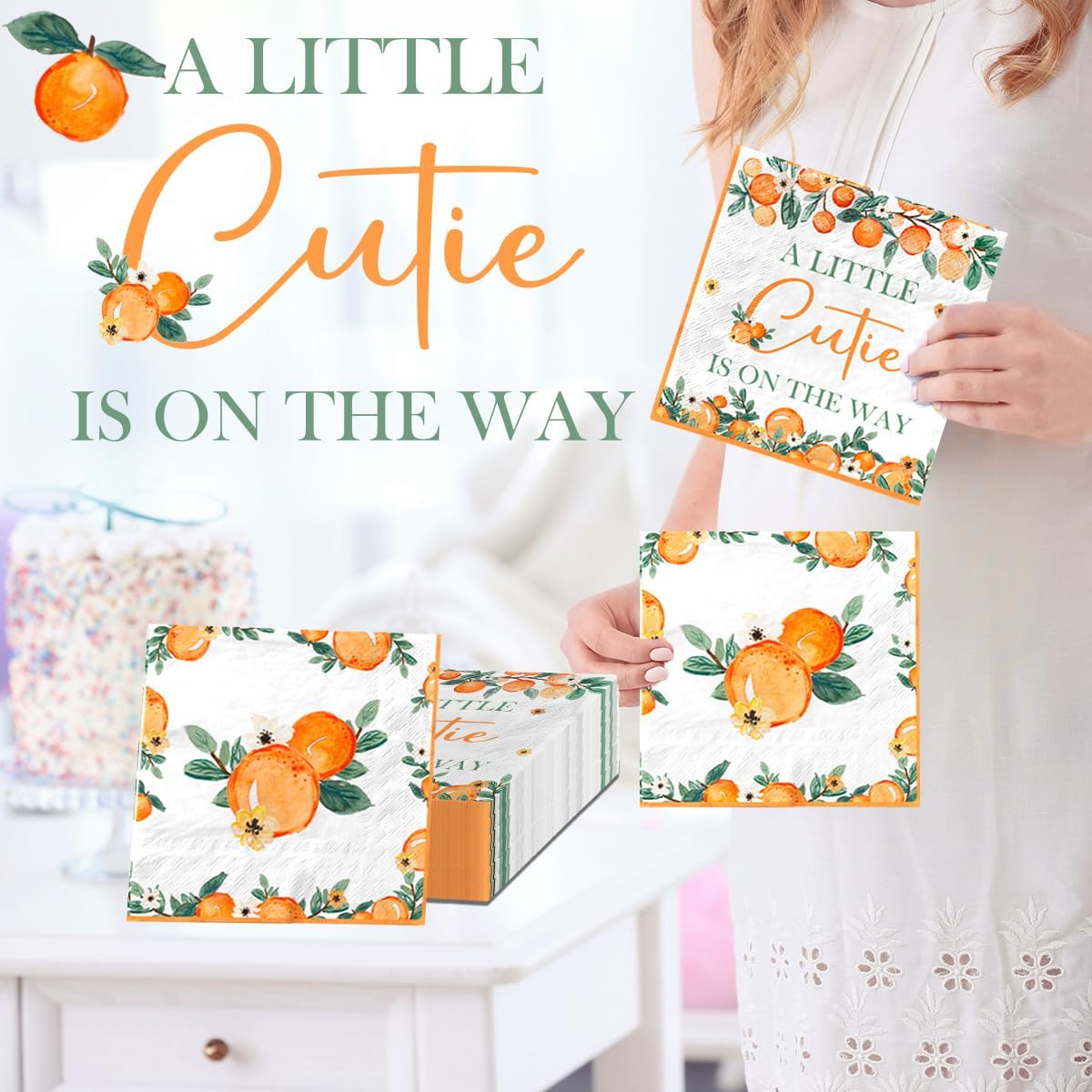 Little Cutie – Decoraciones para baby shower, 40 unidades, suministros de servilletas con temática de frutas, servilletas de papel para decoración