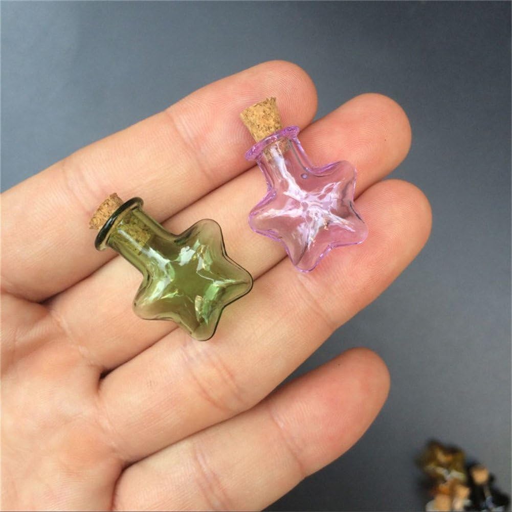 TAI DIAN Mini botellas de corcho de vidrio de color diminuto, frasco de estrella de cinco puntas, colgantes para bricolaje, manualidades, proyectos,