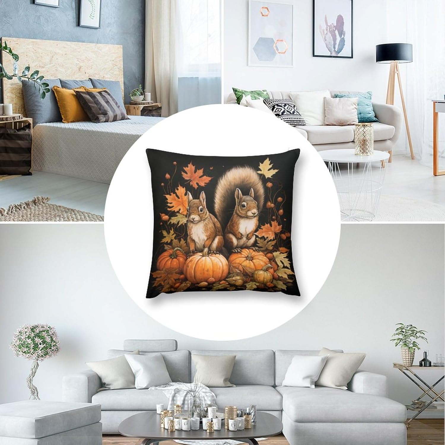 Fundas de almohada de calabaza de ardilla, hojas de arce, cojines decorativos para sala de otoño, Acción de Gracias, calabaza, terciopelo, suave,