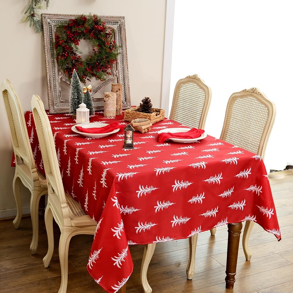 ARKENY ATC475-84 – Mantel de Navidad rectangular de 60 x 84 pulgadas, diseño de árboles de Navidad, decoración de festividades, para interiores y