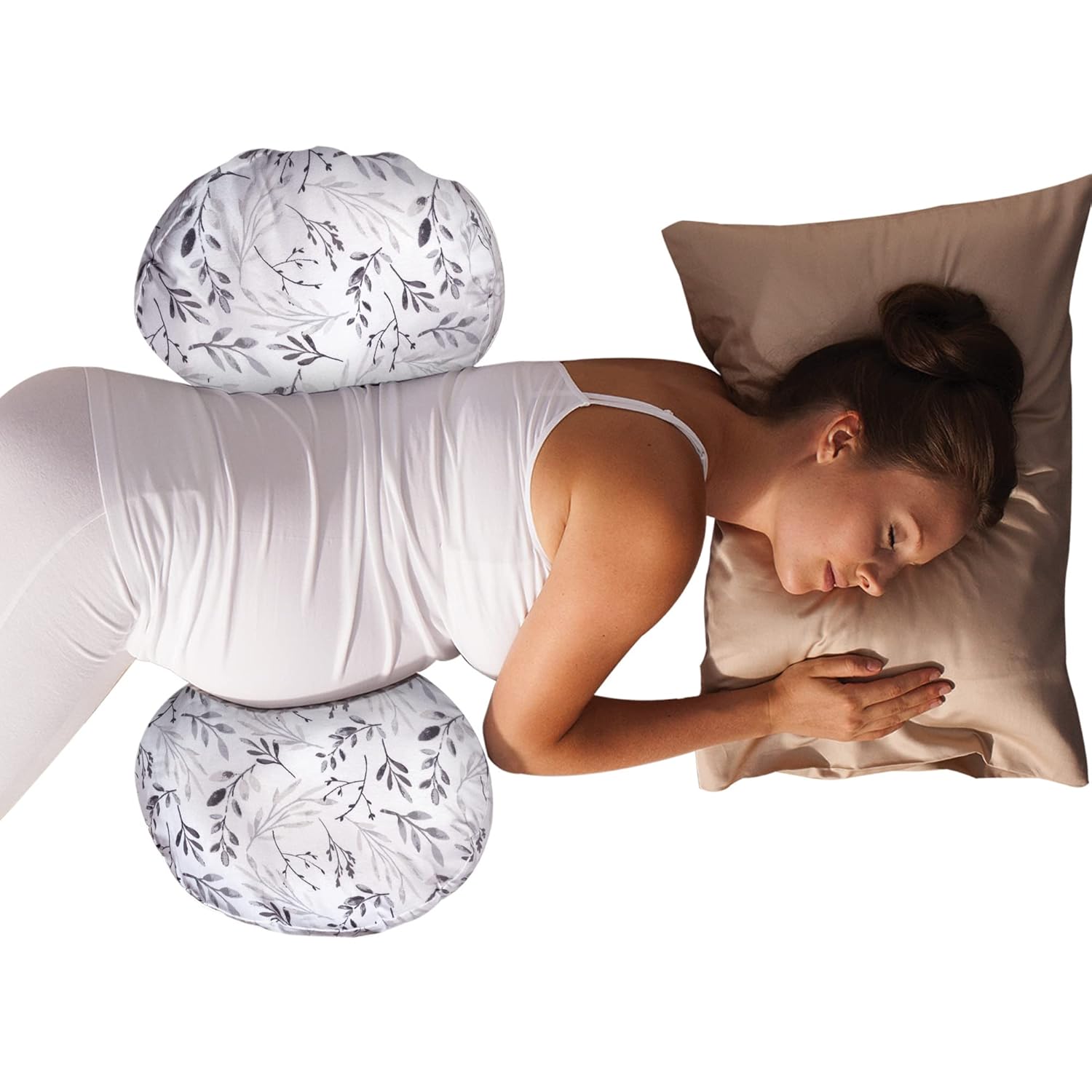 Boppy Almohada de embarazo de cuerpo total con funda de almohada extraíble fácil de poner en hojas grises dispersas y almohada de embarazo con funda