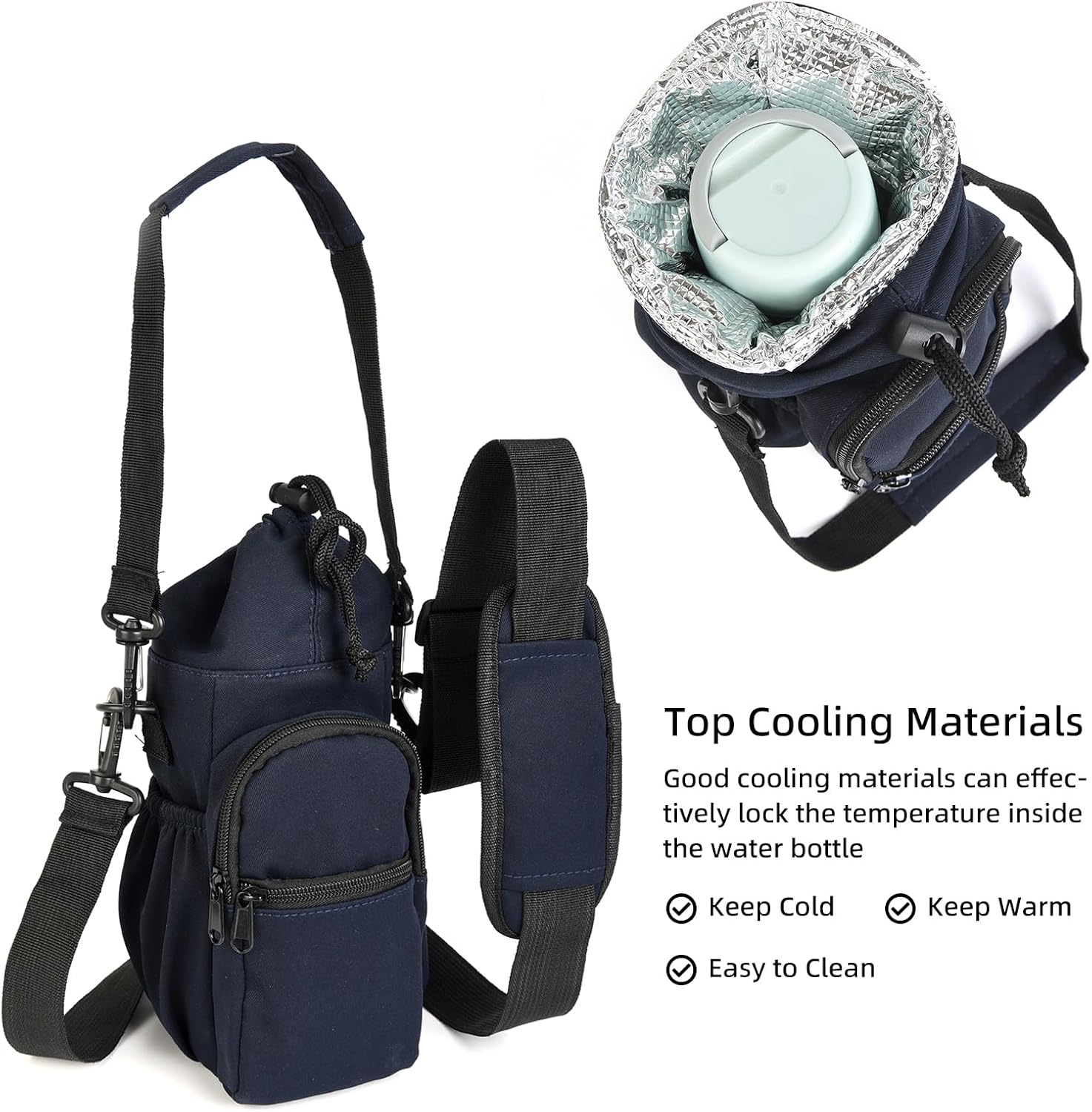 Valleycomfy Soporte para botella de agua con correa ajustable para el hombro de 32 onzas, 40 onzas, bolsa aislada para botella de agua con bolsillo