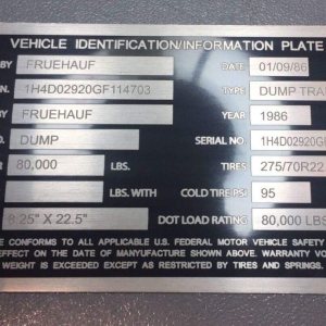 Placa VIN # grabada personalizada Dorsey Fruehauf Great Dane se adapta a Hyundai Kaufman Load Rite Placa VIN # grabada personalizada Dorsey Fruehauf Great Dane se adapta a Hyundai Kaufman Load Rite