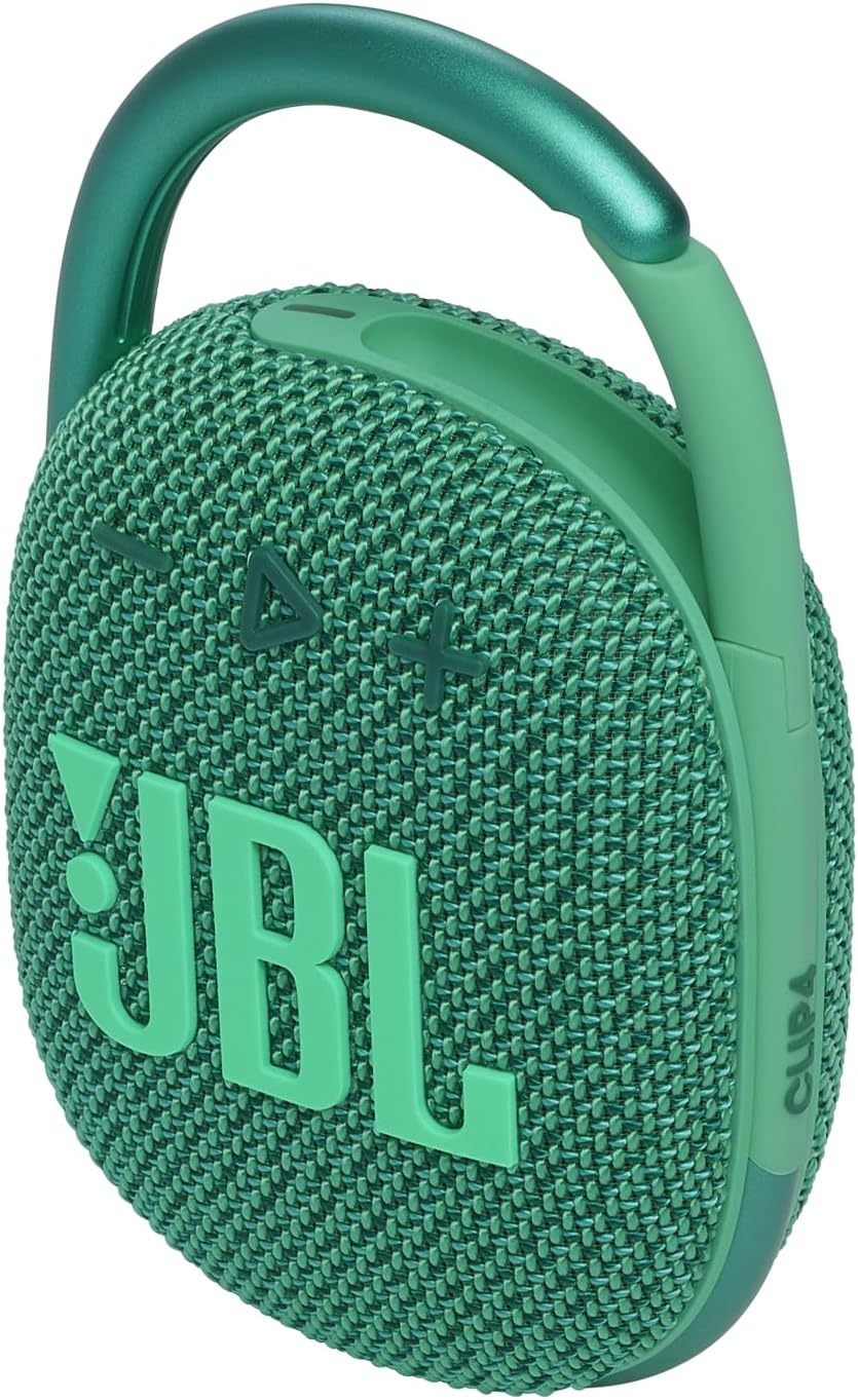 JBL Clip 4 Eco – Altavoz Bluetooth ultraportátil impermeable y a prueba de polvo, audio grande y graves impactantes, fabricado con un 90% de