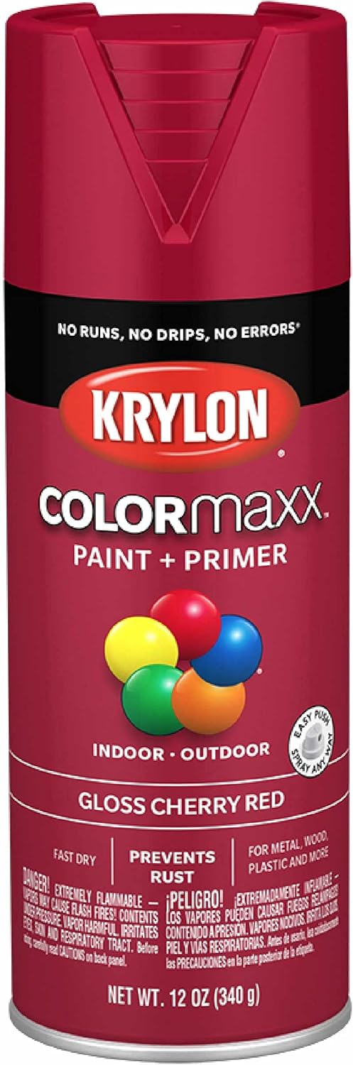 Krylon K05511007 COLORmaxx – Pintura y base en aerosol para uso en interiores y exteriores, color rojo cereza brillante, 12 onzas (paquete de 1)