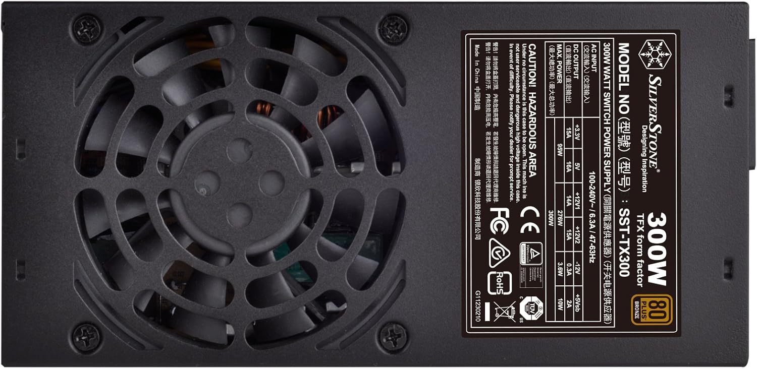 SilverStone Technology Fuente de alimentación para computadora TFX de 300 vatios con 80 Plus Bronze y un conector PCIe SST-TX300-USA