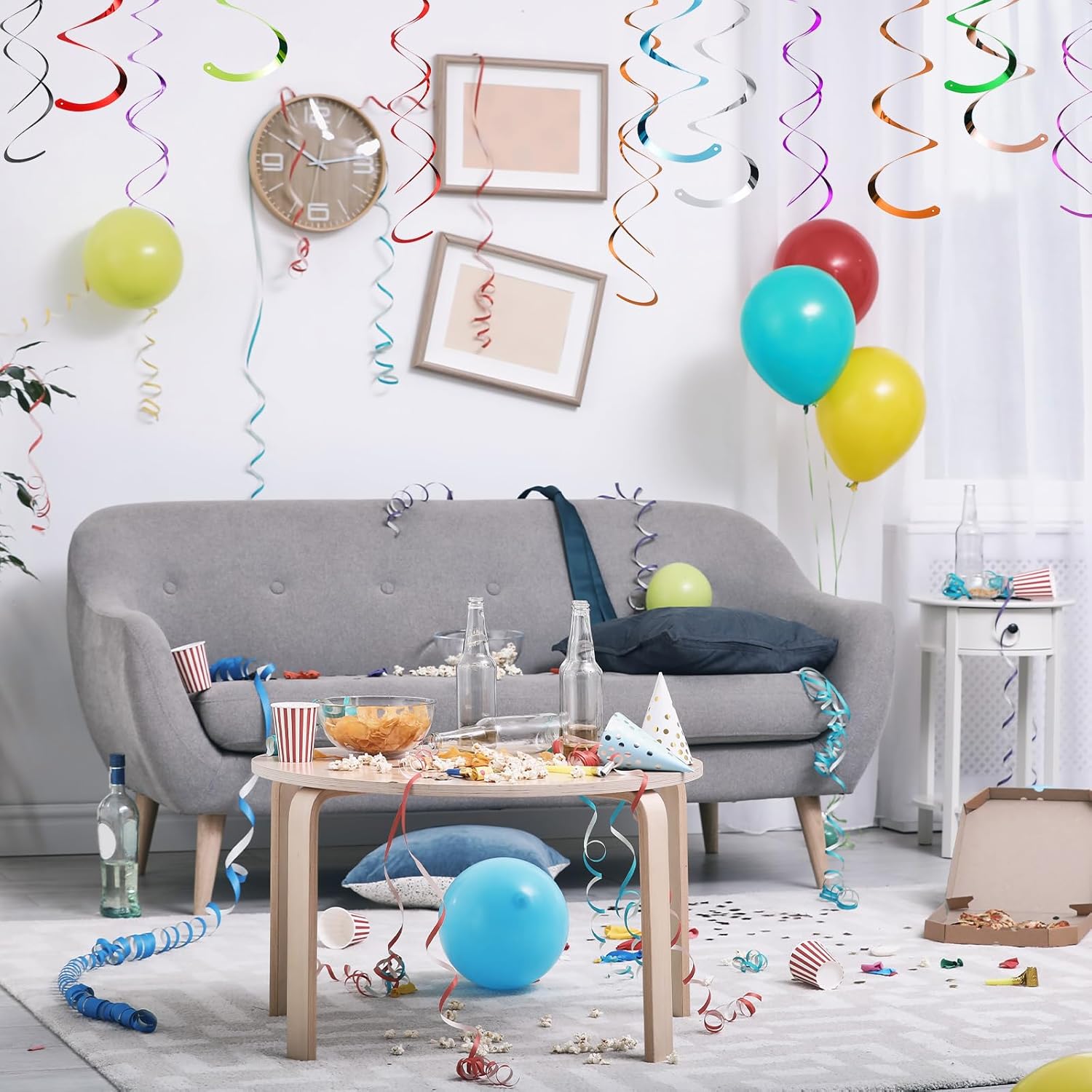 MECCANIXITY 18 espirales colgantes de color verde claro para fiestas, decoración colgante de doble tira de papel de aluminio de 27.6 pulgadas,