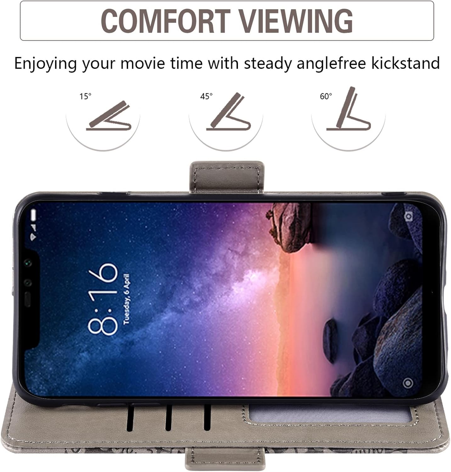 Asuwish Funda de teléfono para Xiaomi Redmi Note 6 ProNote6 con protector de pantalla de vidrio templado y billetera de cuero de flores, cubierta