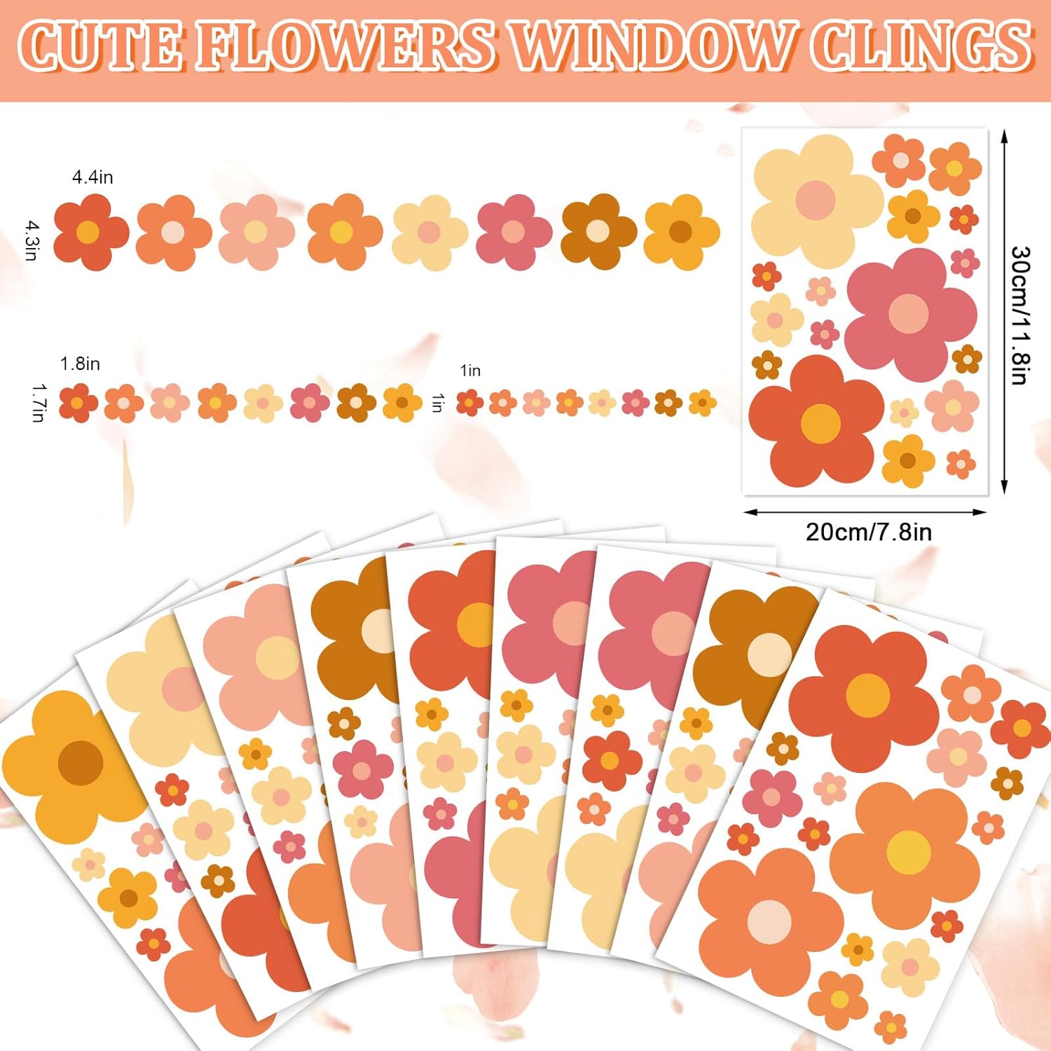 Whaline 9 hojas de calcomanías bohemias para ventana, diseño de flores hippie retro groovy, retro, para ventana, de doble cara, coloridas flores,