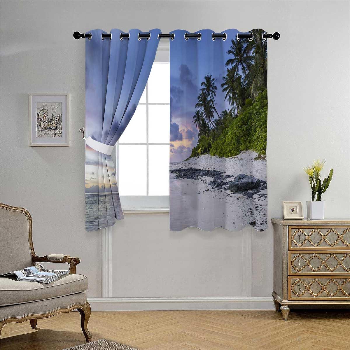 YANFENQI Cortinas para Habitacion Blackout Beach View Coast – Divisores de puerta para Ventanas de Cuarto de 63 pulgadas de ancho por 80 pulgadas de