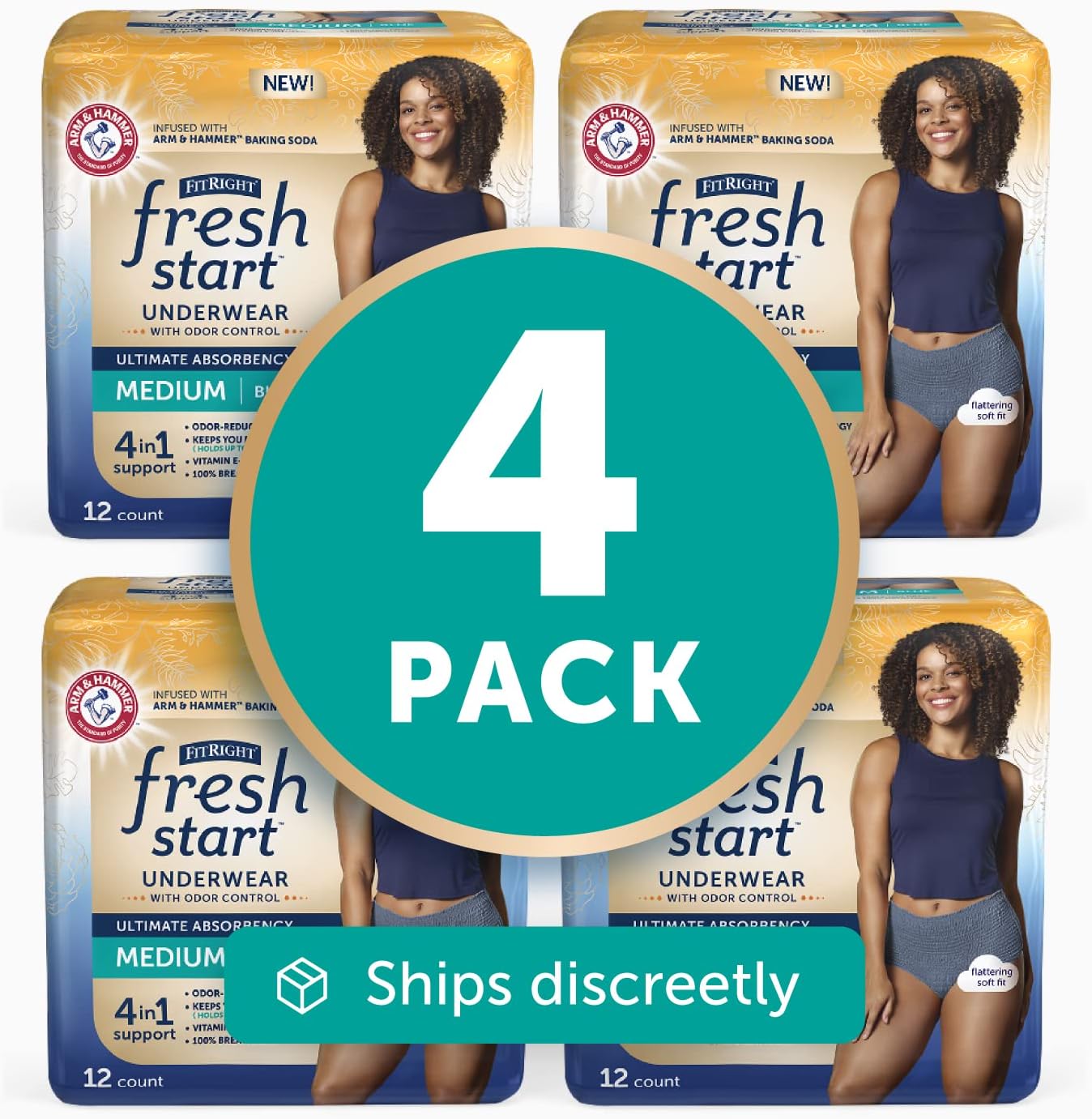 FitRight Fresh Start Ropa interior para incontinencia urinaria y posparto para mujer, talla M, azul, máxima absorción, con el poder de control de