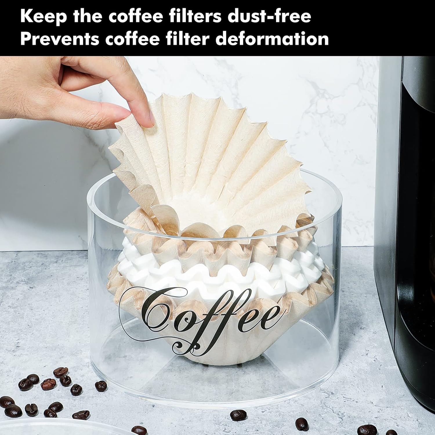 Soporte de filtro de café acrílico, contenedor de almacenamiento de filtro de café transparente con tapa, dispensador de filtro de café de cesta