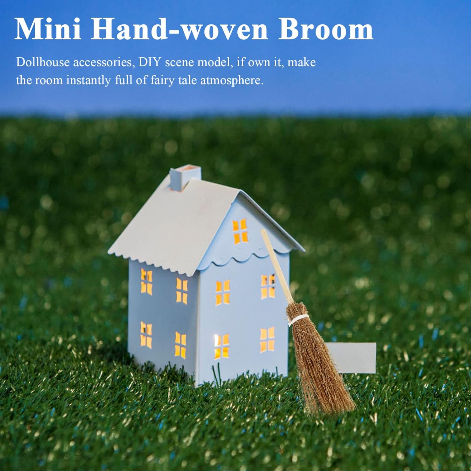 Toyvian Escoba batidora para casa de muñecas, escoba en miniatura, escoba de apoyo de brujas, decoración para colgar disfraces de escoba, accesorios