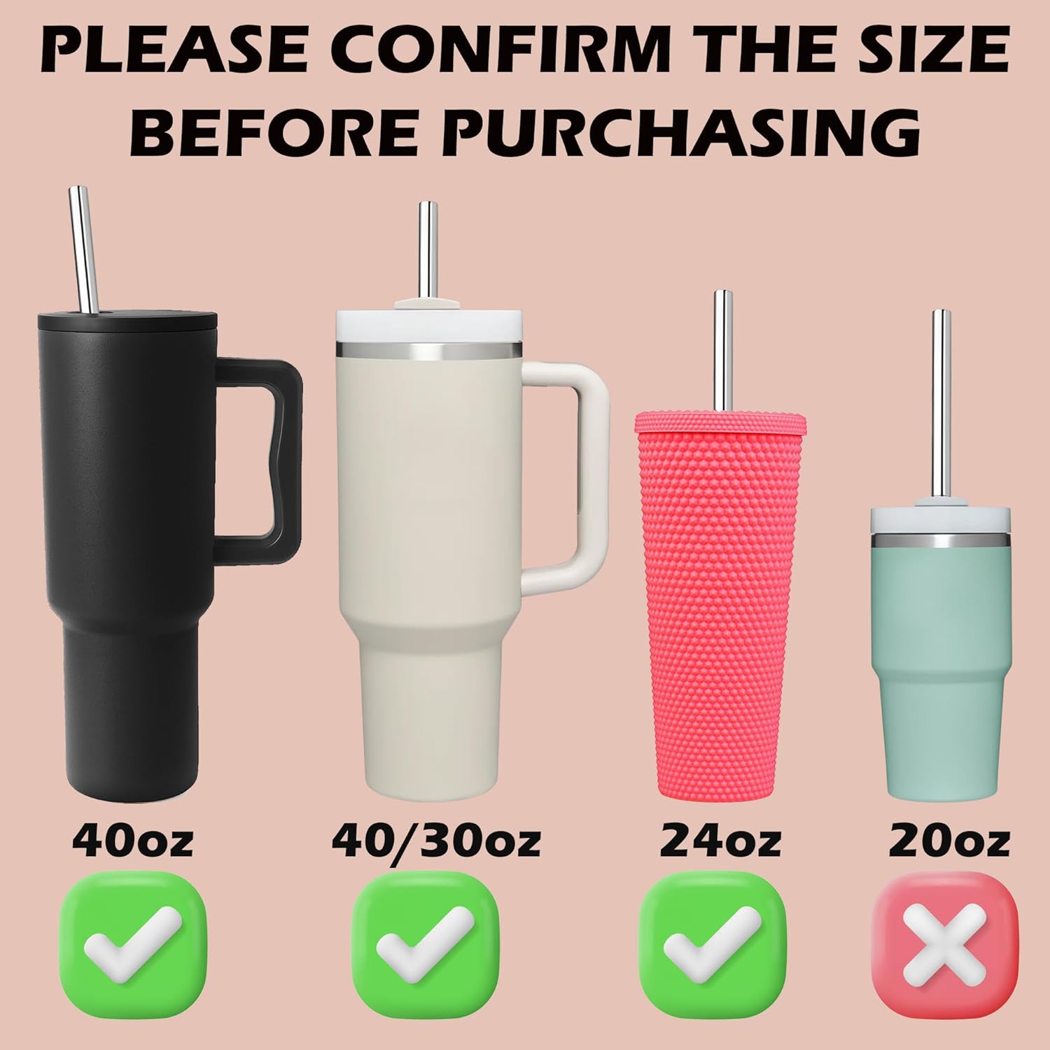 6 popotes rectos reutilizables de acero inoxidable de 12 pulgadas, con 6 puntas flexibles de silicona y 2 cepillos de limpieza, para vaso Stanley,