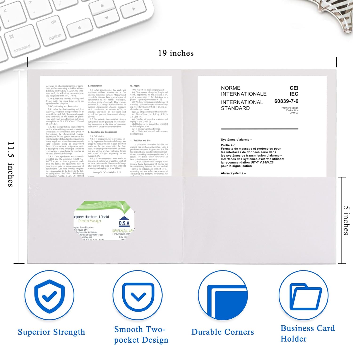 Paquete de 25 carpetas de archivos de dos bolsillos con ranura para tarjetas de visita, papel texturizado, tamaño carta, capacidad para 100 hojas