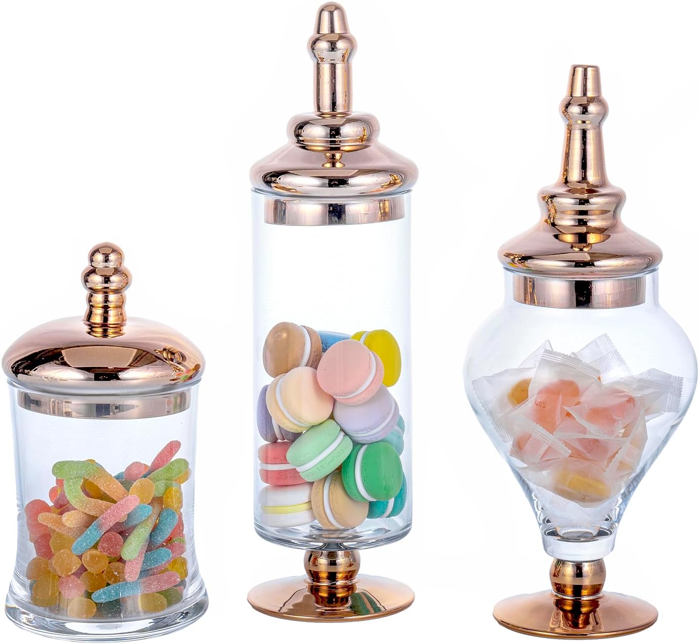 MyGift Juego de 3 tarros de cristal transparente antiguo con tapa, centro de mesa de boda, tarros de almacenamiento de cocina con base de cobre