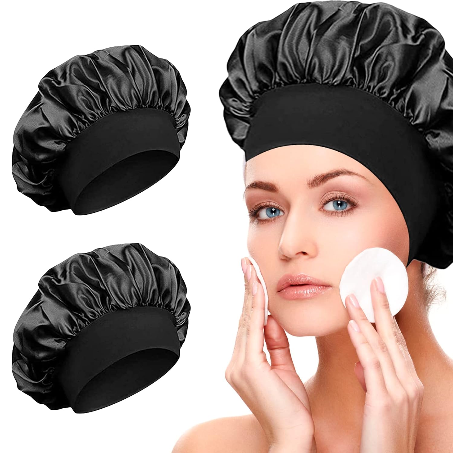 2 gorros de satén de seda para dormir, gorro de satén extra grande reversible para mujeres, cabello rizado natural, rubor de seda para dormir, suave