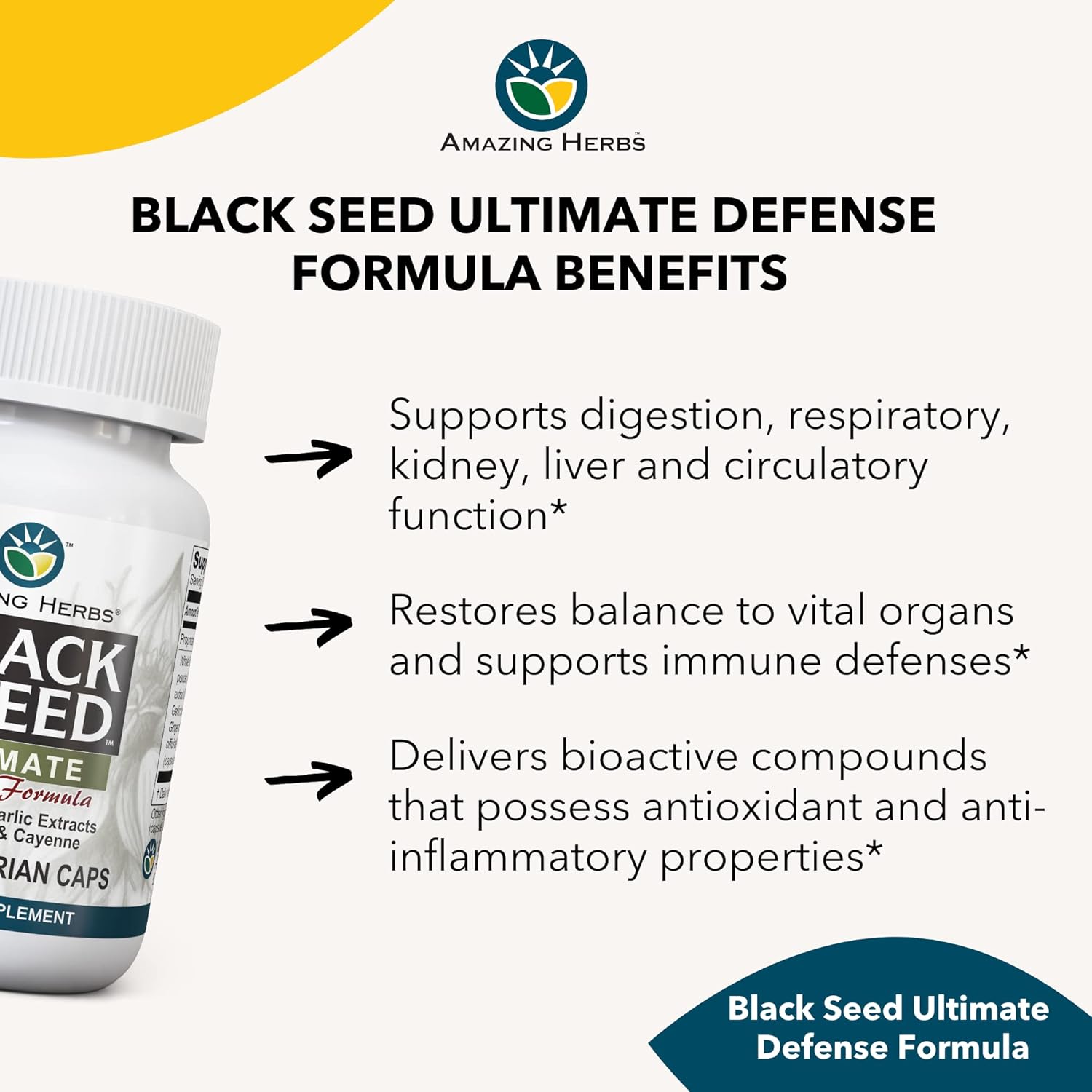Amazing Herbs Whole Spectrum Black Seed Ultimate, Cápsulas vegetarianas  Extractos de hoja de olivo y ajo más jengibre y cayena, sin gluten, sin