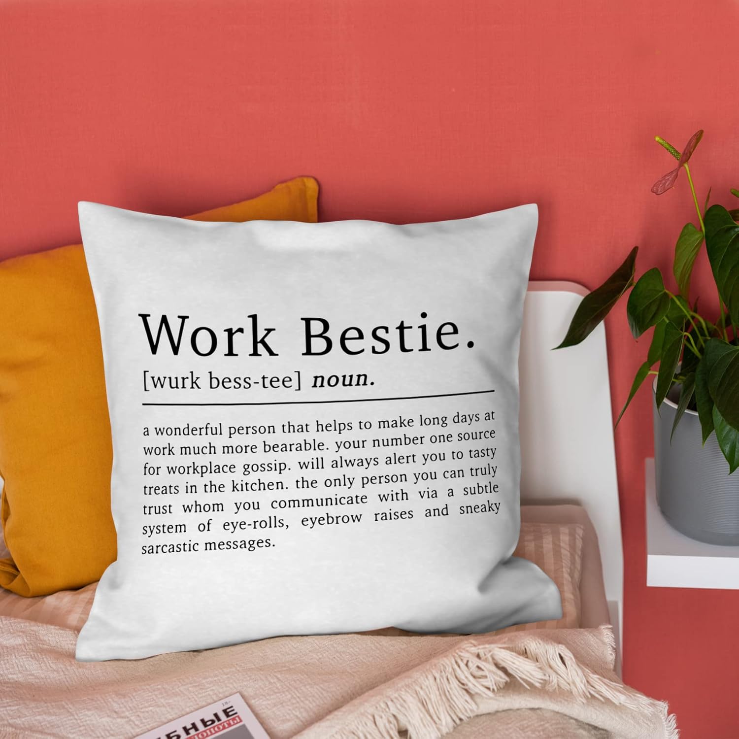 Work Bestie Definition – Fundas de almohada suaves para Navidad, cumpleaños, decoración con cita de amistad, decoración para el hogar, dormitorio,