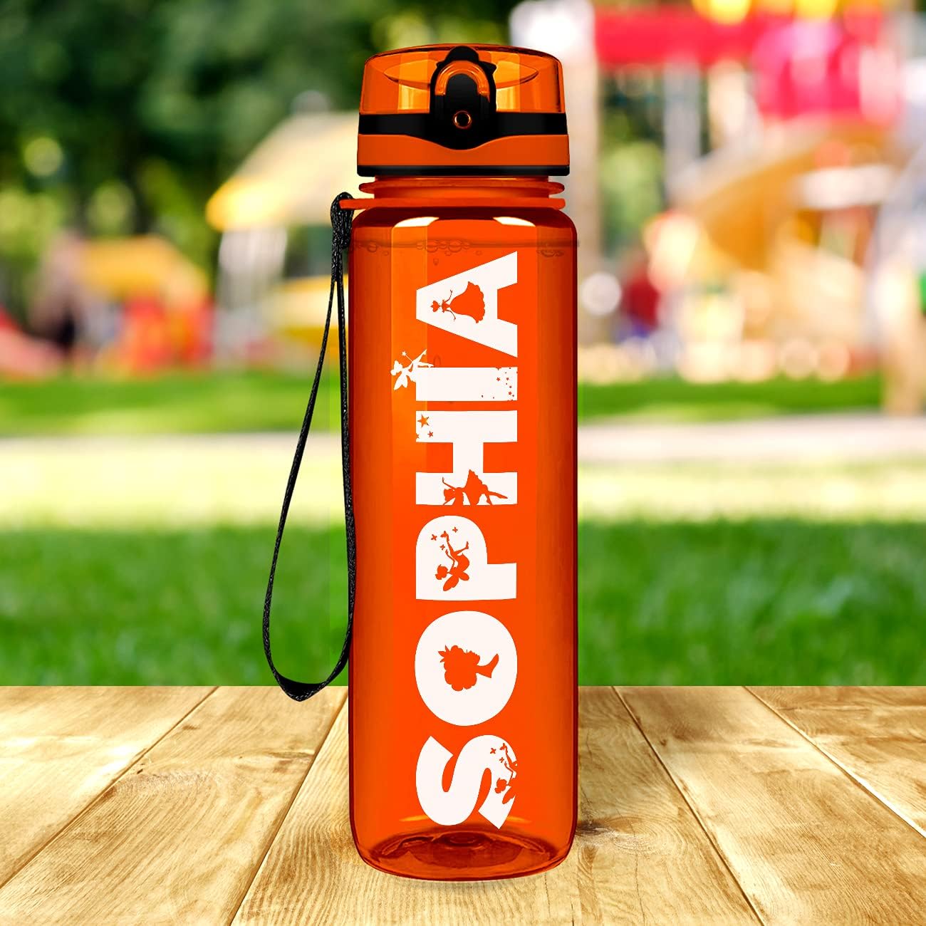 Botella de agua personalizada para niños, naranja brillante, 32 onzas, motivacional, fitness, deportes, con marcador de tiempo, boca ancha, a prueba