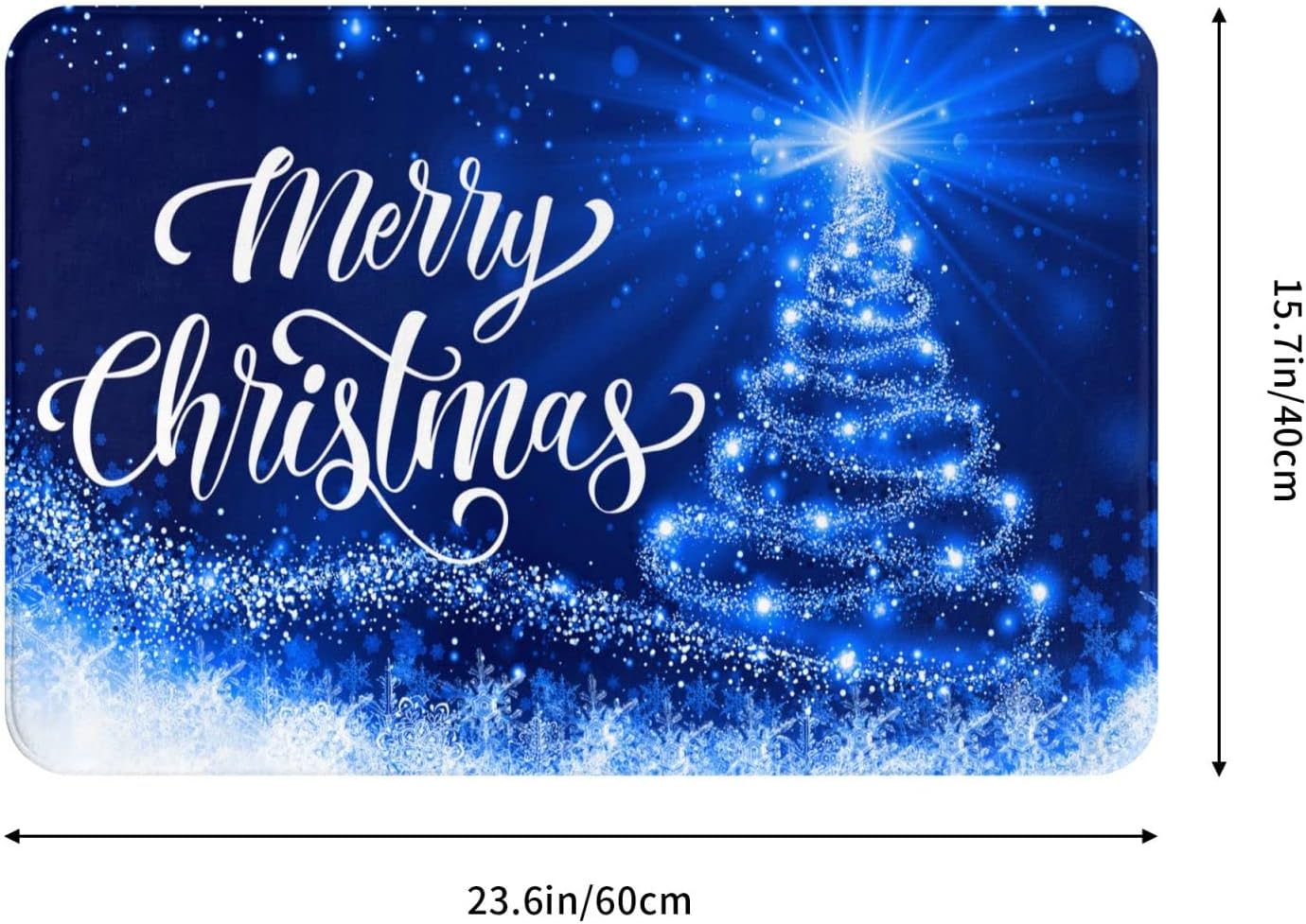 DADABULIU Tapete de baño con texto en inglés “Merry Christmas”, tapete de ducha de árbol de nieve azul, tapete de espuma viscoelástica,