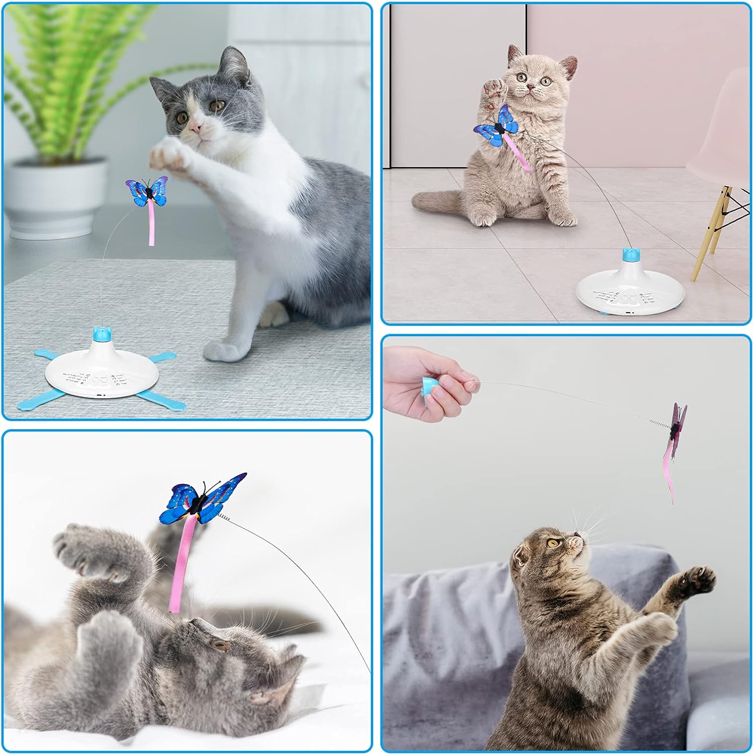 PETTOM Recambios para gatos Juguete B0936T245Z Interactivo Teaser Gatos Juguete Tres Mariposas Giratorias Divertido Ejercicio Gatito Juguete Mascota