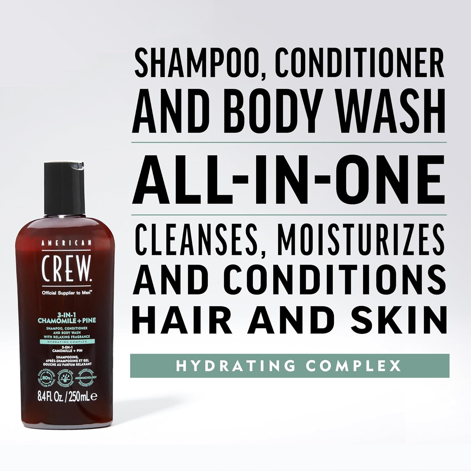 AMERICAN CREW Champú, acondicionador y gel de baño 3 en 1 de manzanilla + pino, 15.2 onzas líquidas (paquete de 1)