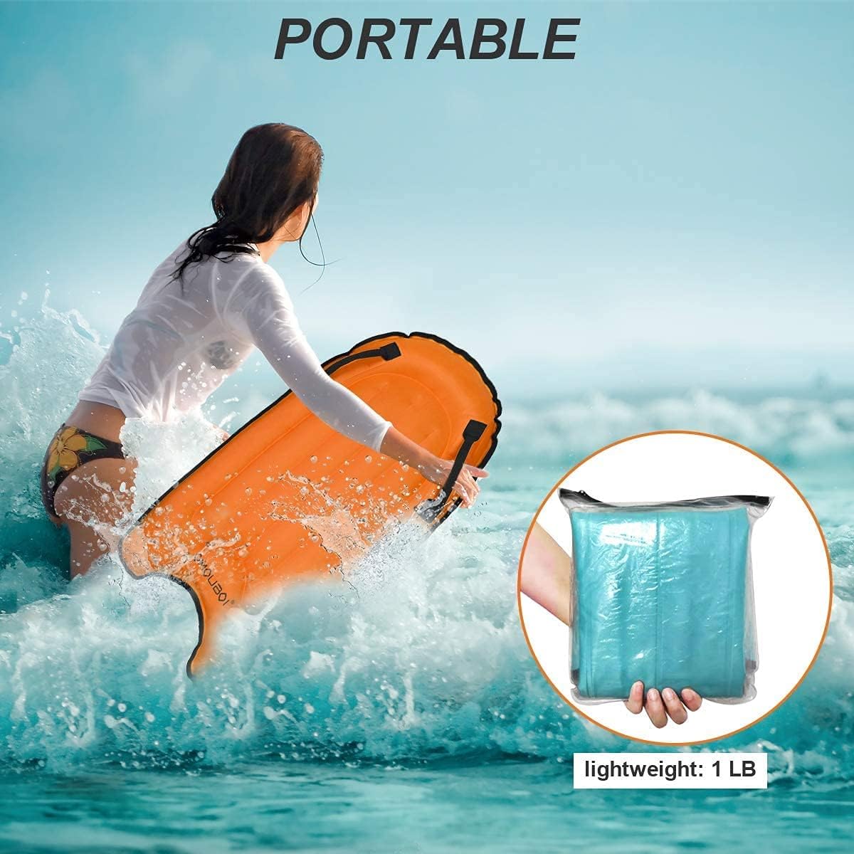 OMOUBOI Tabla de bodyboard inflable, tabla de cuerpo ligera, tabla de bodyboard suave, portátil, flotadores de 30 pulgadas, mini tablas de surf