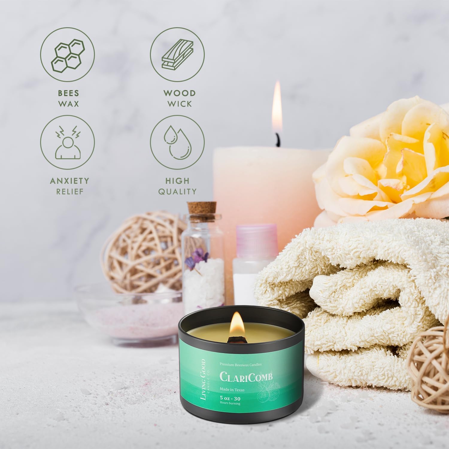 Claricomb – Vela de cera de abeja pura, 30 horas de larga combustión, diseño clásico, velas aromáticas no tóxicas para decoración del hogar y