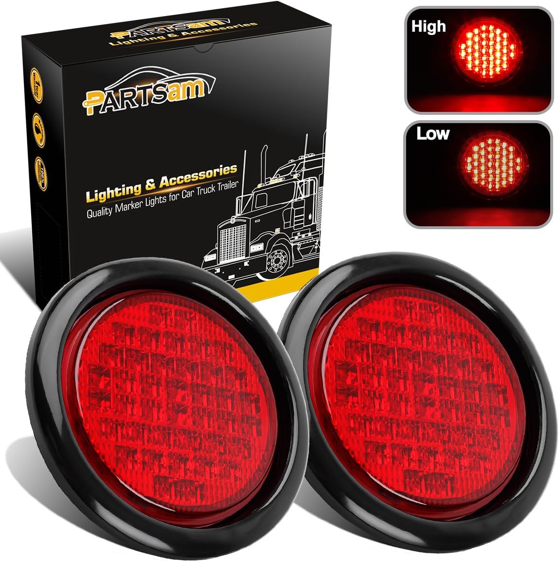 Partsam 2 luces selladas redondas de 4 pulgadas superbrillantes, 40 diodos LED, luces selladas, montaje rojo, montaje de goma para camiones,