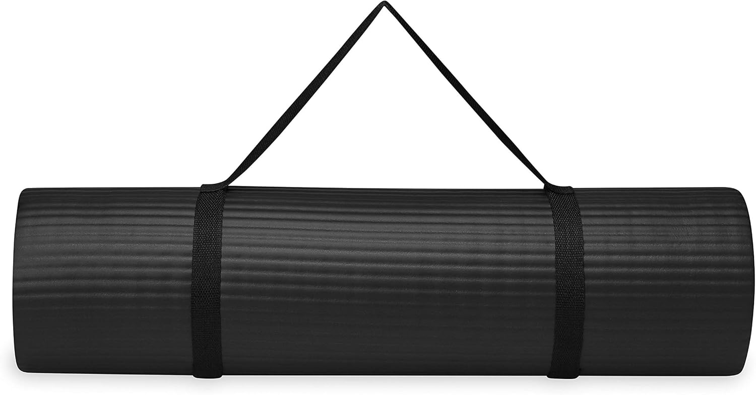 Gaiam Essentials Tapete de yoga grueso para acondicionamiento físico y ejercicio, con correa de transporte fácil de ajustar, 72 pulgadas de largo x
