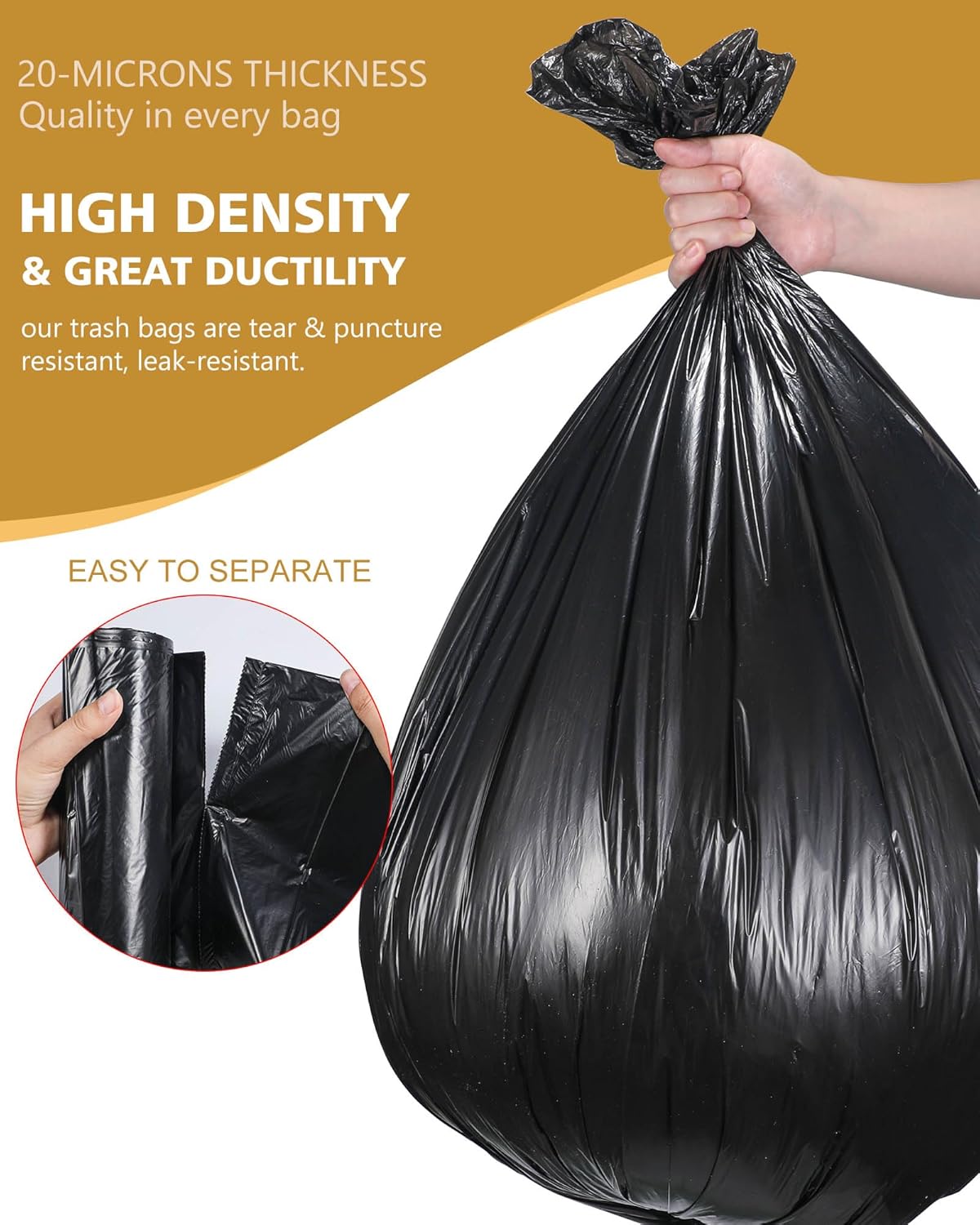 AYOTEE – Bolsas de basura grandes de 20 galones de color negro, de 30 x 35 pulgadas, de 20 galones de alto, con lazos, bolsas de basura de plástico