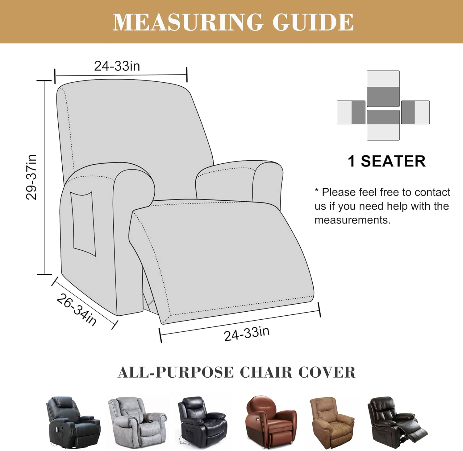 Jin Le Funda elástica para sillón reclinable de 4 piezas, funda para sofá reclinable de 1 plaza, funda protectora suave de muebles con parte