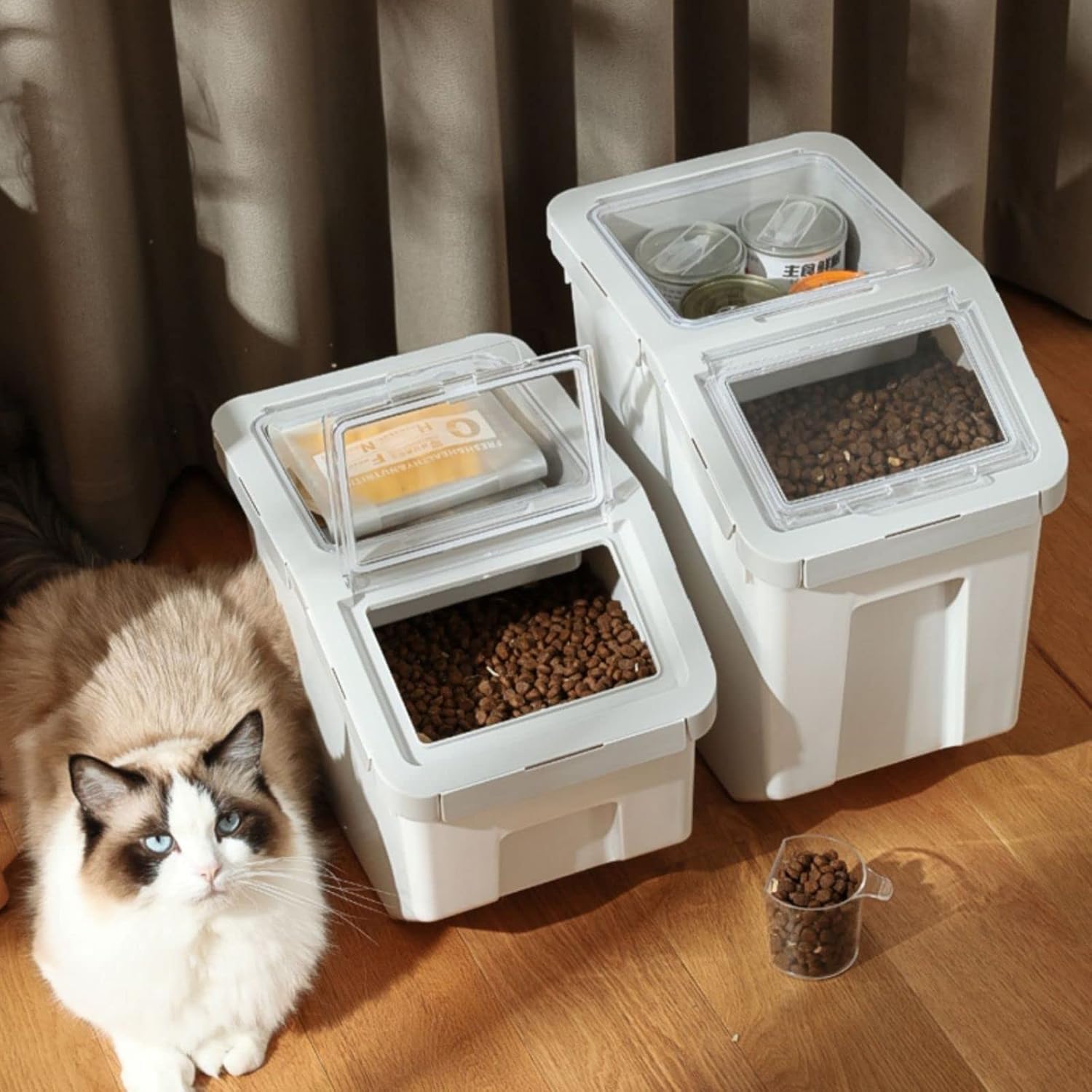 Recipiente de almacenamiento de alimentos para perros de 20 libras con cuchara, contenedor hermético grande para perros y mascotas, recipiente para