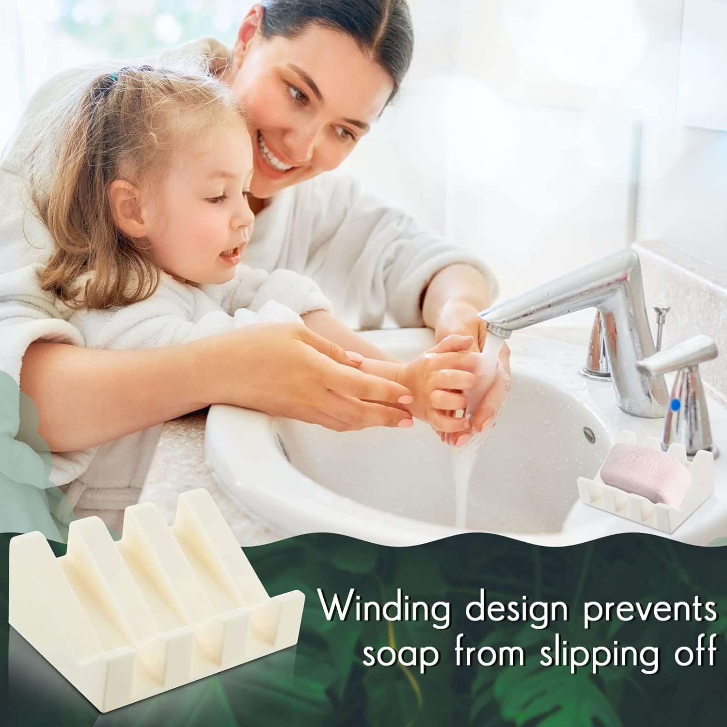 Jabonera de silicona autodrenante, jabonera para ducha, cascada, bandeja con protector de jabón de drenaje para accesorios de cocina y baño (negro,