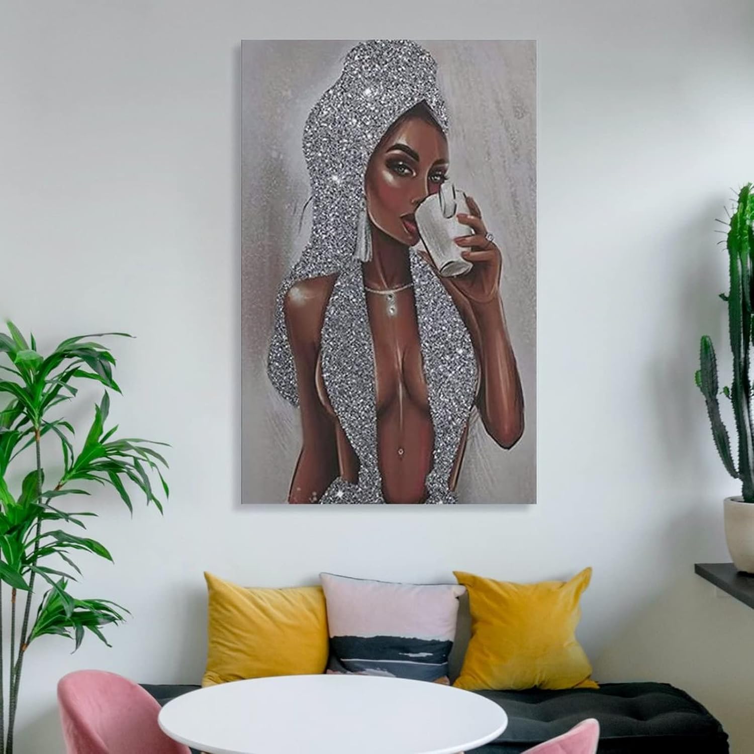 Pósteres afroamericanos con purpurina negra y plateada, arte de pared de niña negra, pósteres e impresiones artísticas de pared para sala de estar,